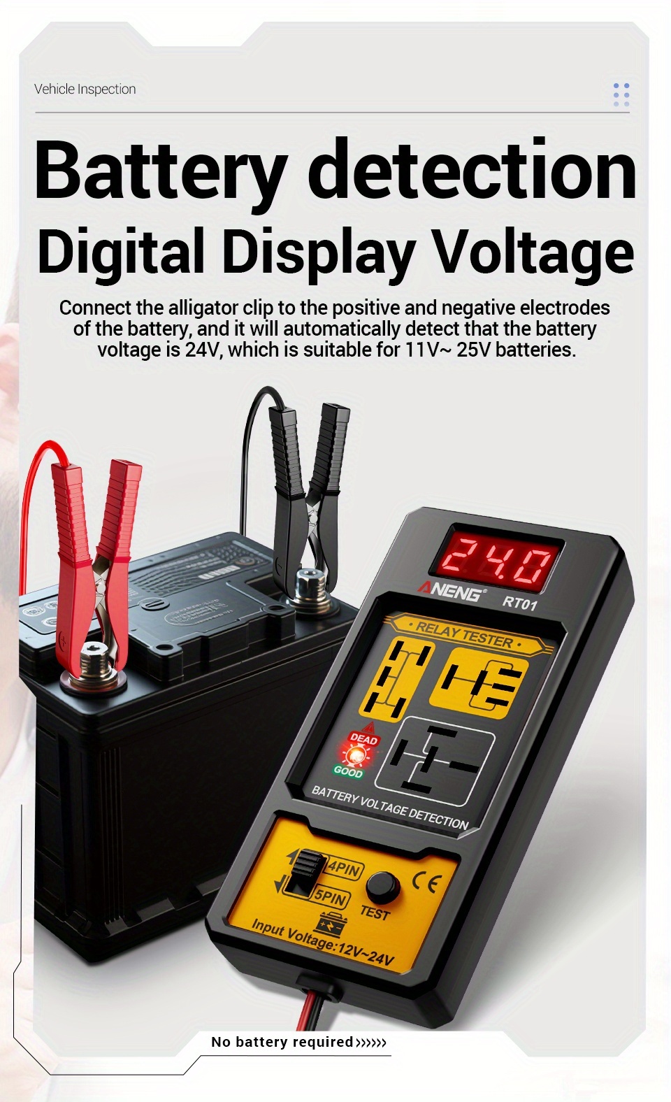 ANENG Automotive relay tester RT01 voltage detector digital display voltage battery 4/ 5-pin relay  12V-24V automotive battery inspection integrated design diagnostic tools No battery, Electrical Testing Tool, Easytouse Tool, Handheld Device, Durable Construction, Precision Instrument, Repair Professionals, Diy Enthusiasts
