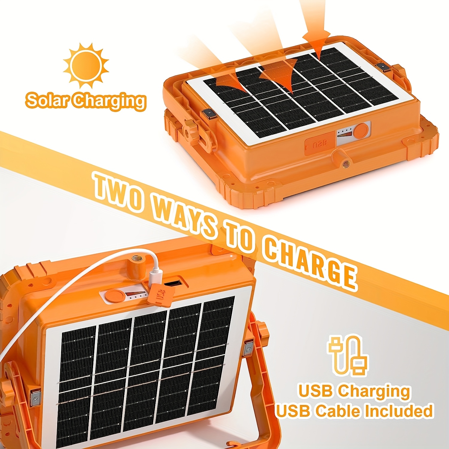 12000mAh Solar-Powered LED Work Light with 466 LED 10000LM Bright Light, 5-in-1 Power Bank, /DC//Off & Mode Switch, Over-Voltage/Over-Heat/Over-Current/Over-Temp, Portable Outdoor Lighting for Camping, Emergency, Construction, Workshop - Heavy-Duty Commercial/Residential Use, Orange & Black, -C Fast Charging, Solar Charging System Included, Solar Charger With Power Bank And Cor, Solar Light, Solar Sensor Light, Solar Panel Light, Solar Wall Light