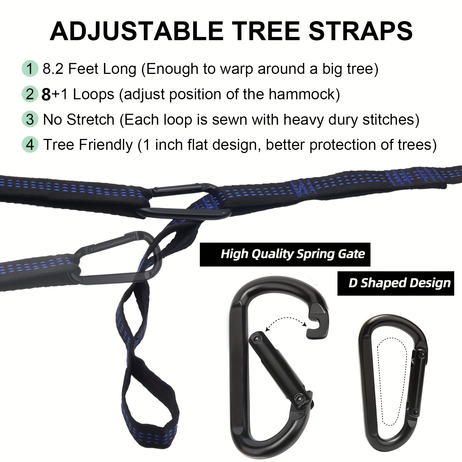 Extra Large Double Camping Hammock, 118.11inch x 78.74inch (118.11*78.74inch), Includes Two 78.74inch Tree Straps, Two D-Shaped Stainless Steel Hooks, and a Storage Bag with 8+1 Rings per Strap, Portable Hammock Made of 210T Nylon Material. Easy to Install, Suitable for Camping
