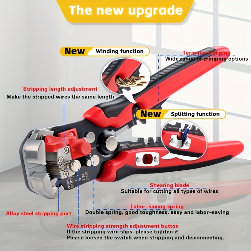 [Professional Wire Stripper] Yard Firm Professional Electrician Wire Stripper - 24-10AWG Range, Multi-Functional Cable Crimping Tool with Anti-Slip Grip, Quick Stripping & Cutting, Ergonomic Red & Black Design for Home Renovation, Appliance Repair, Automotive Maintenance, Wire Stripping Tool, Electrician Essentials, Sleek Hand Tool, Durable Construction, Voltage Tester, Electricians