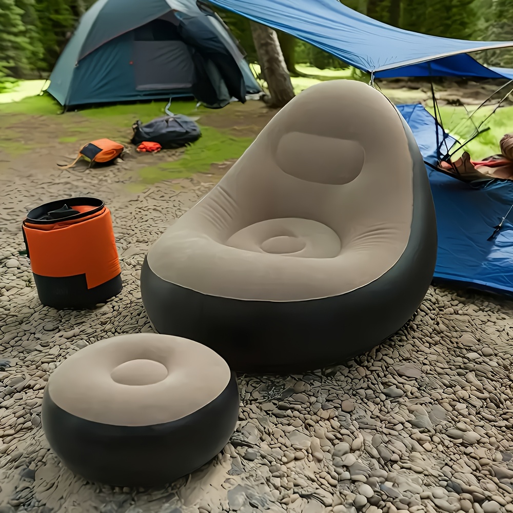 2-in-1 Inflatable Sofa & Cushion - Yard Firm Heavy-Duty Portable Outdoor Furniture with Air-Fill System, Lightweight & Sturdy Frame for Camping, Travel, Backyard - Easy Setup, Multi-Color Options (Beige/Black/Orange/Gray/Navy) - Ideal for Family Gatherings, Balloons-Free Setup, No Repair Kit/Easy Storage, Supports 2-Person Use, Durable & Comfortable for Indoor/Outdoor Use