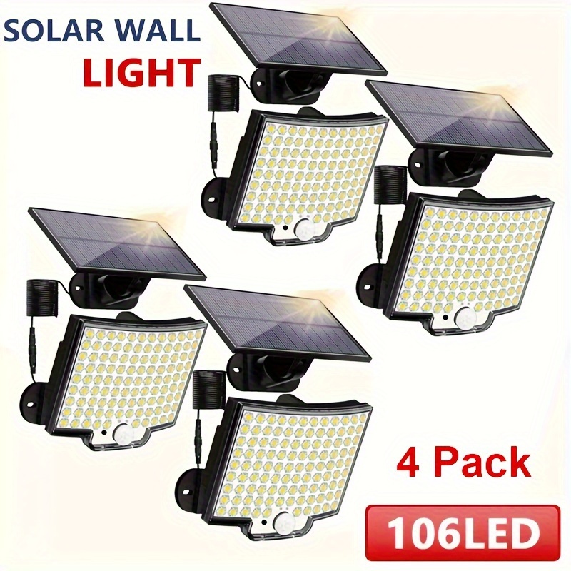 4 Pack Solar LED Motion Sensor Light, 106 LED Solar Outdoor Light 3 Mode Yard Firm Human Induction Flood Lamps