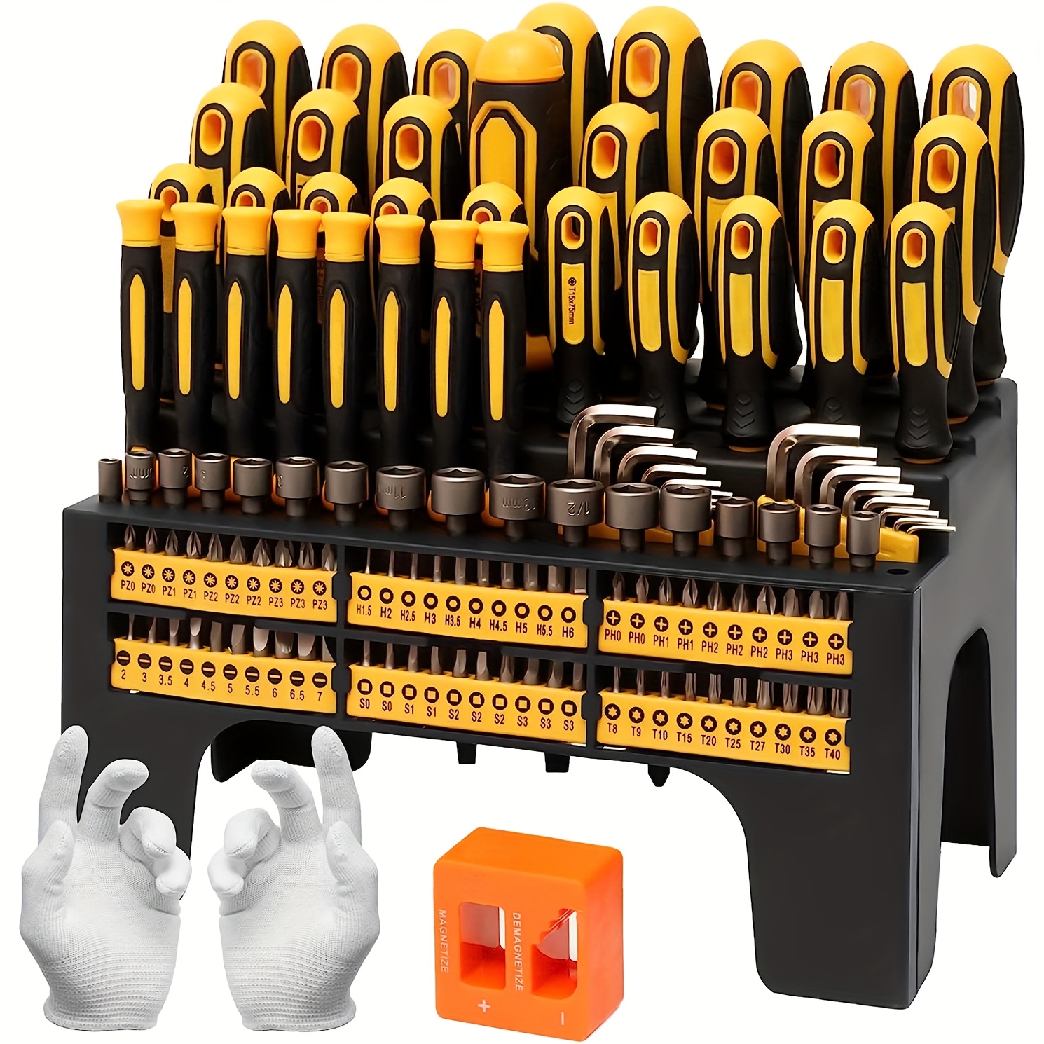 44/50/100/118/131/145pcs Magnetic Screwdriver Set With Plastic Ranking, Includes Precision, Slotted, Phillips, Hex, Pozidriv, Torx Screwdriver Set And Magnetizer Demagnetizer DIY Tools - Perfect Tools Gift For Men (Grey/Green/Red/Blue/ Yellow/Orange)