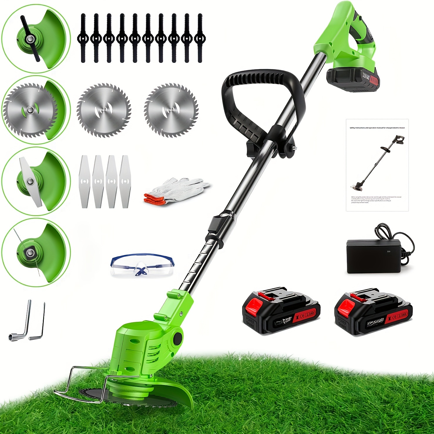Weed Wacker 24V Brush Cutter Yard Firm, Electric Weed Wacker Cordless String Trimmer With 2 Batteries, Charger, 3 Types Blades, Weed Wacker Battery Powered, Lightweight Battery Weed Wacker - Image 3