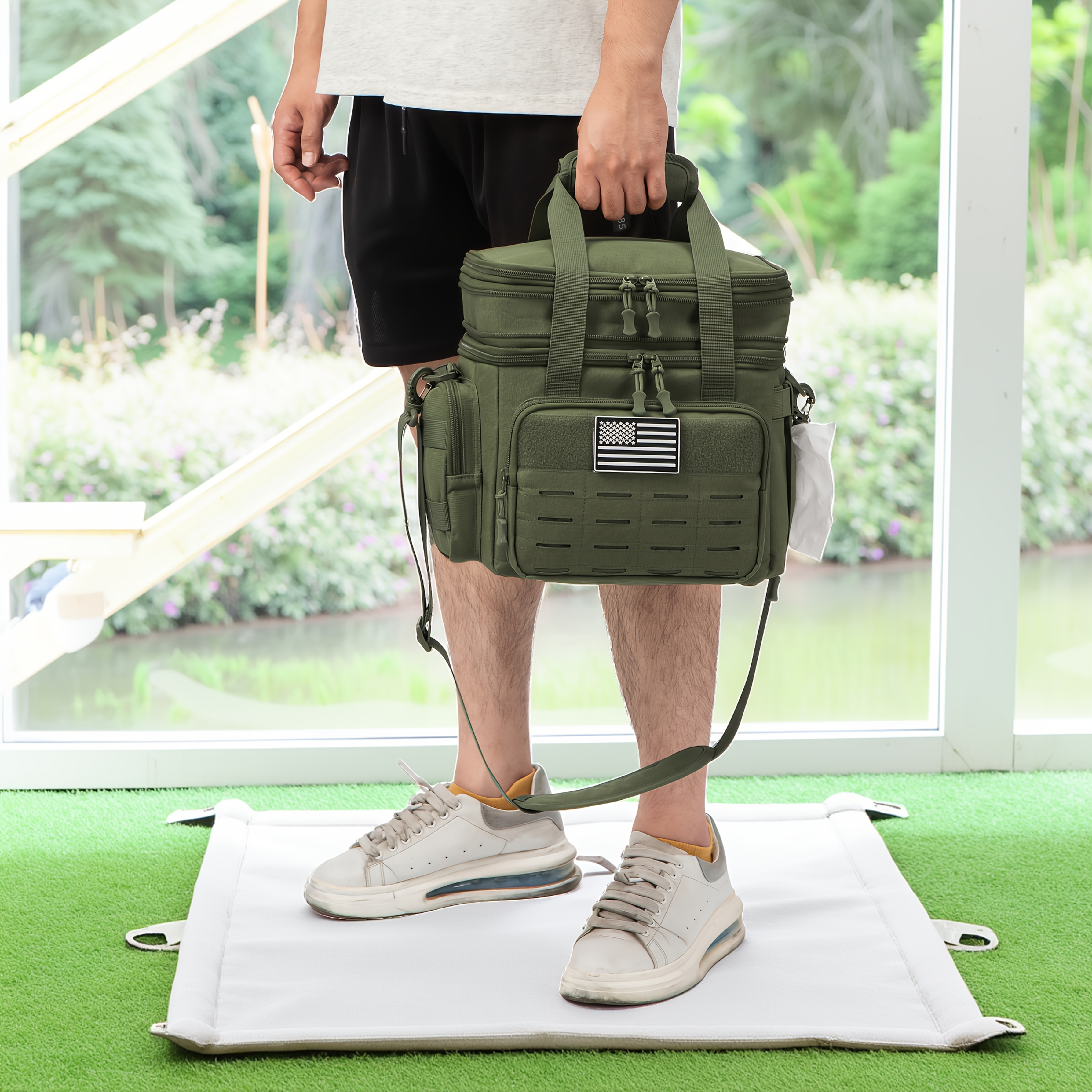 [Tactical Lunch Box] Heavy Duty 18L Green Tactical Insulated Yard Firm Lunch Box for Men | Expandable Cooler Bag with MOLLE Webbing, Leakproof Thermal Meal Pail for Work, Camping, Outdoor Picnic, Durable Zipper Closure