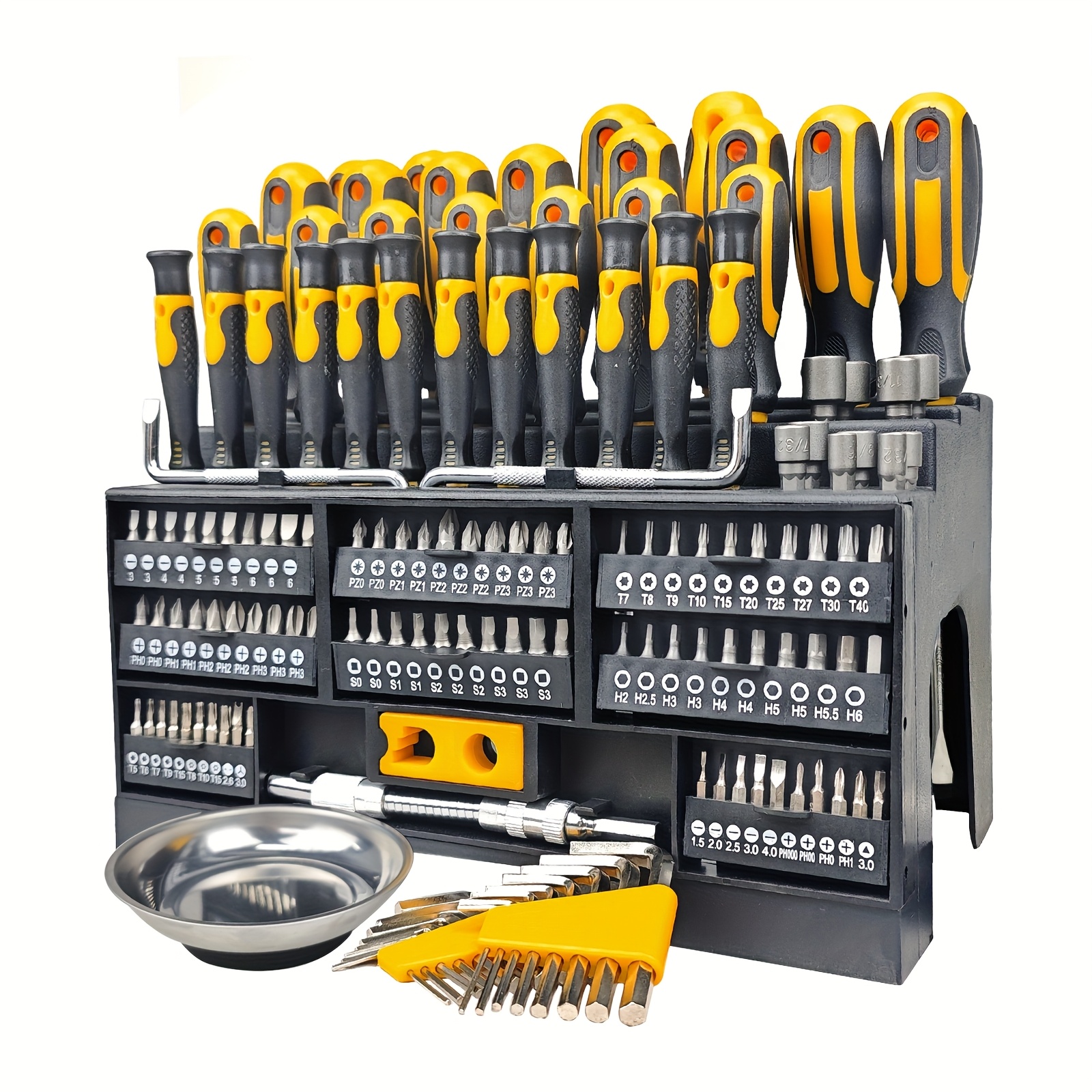 44/50/100/118/131/145pcs Magnetic Screwdriver Set With Plastic Ranking, Includes Precision, Slotted, Phillips, Hex, Pozidriv, Torx Screwdriver Set And Magnetizer Demagnetizer DIY Tools - Perfect Tools Gift For Men (Grey/Green/Red/Blue/ Yellow/Orange)