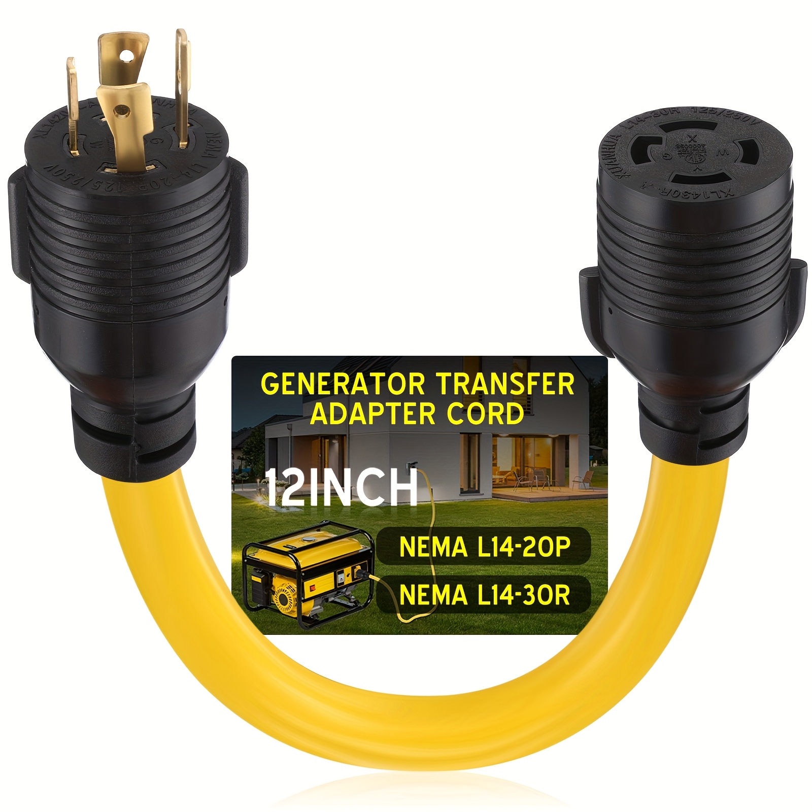 20Amp to 30Amp Generator Adapter Cable, Compatible with Yard Firm NEMA L14-20P to L14-30R, 4-pin Locking Generator 20Amp Male Plug to 30Amp Female Socket Adapter, 1 Foot, Generator Connection, Outdoor Power Solution, Reinforced Insulation, Durable Cable Desig