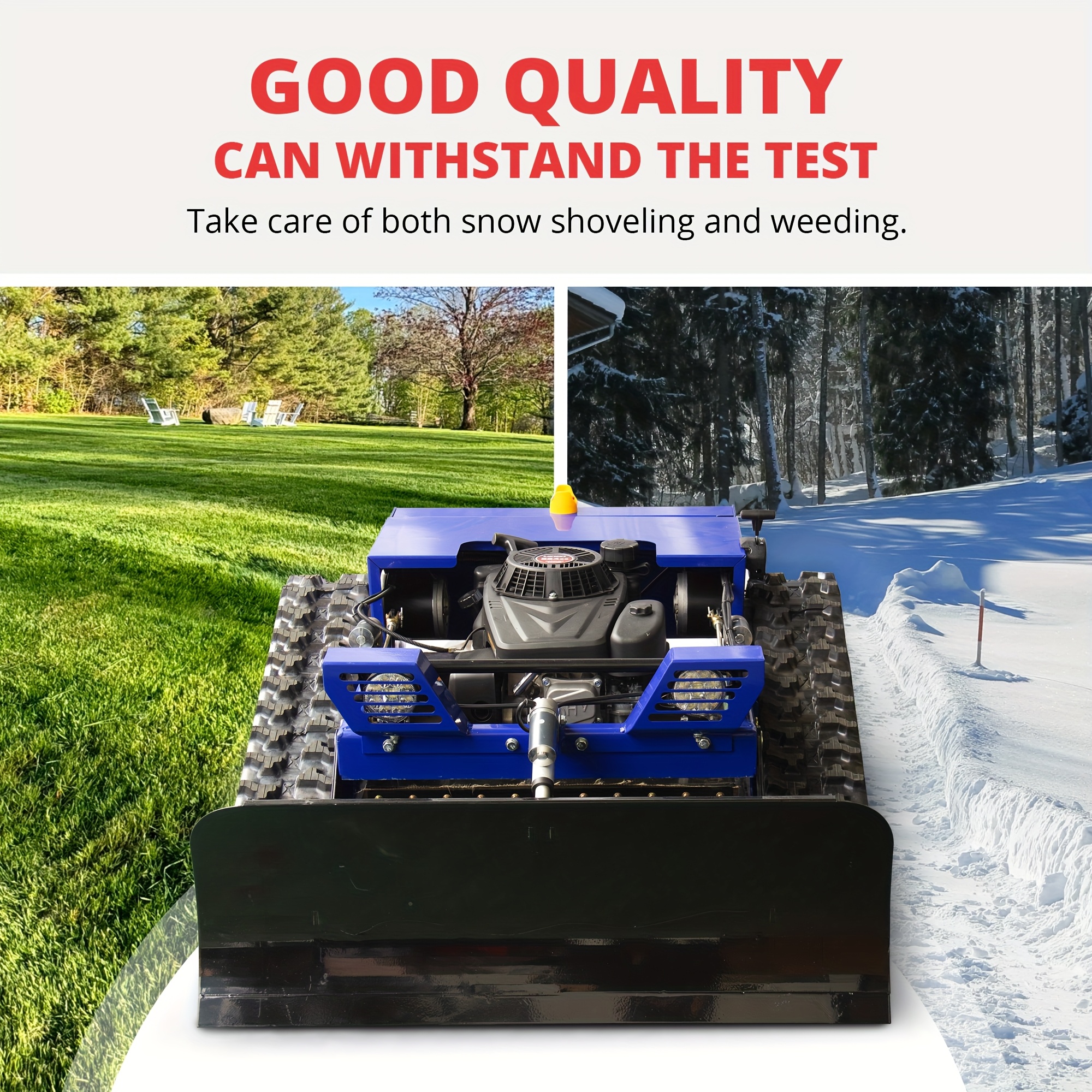 Remote Control Lawn Mower with Snow Plow Attachment - Zero-Turn 50° Slope, Night Lighting, 2 Spare Blade Sets, Gas-Powered Cordless-Like Operation (Battery-Powered Compatible, Batteries Not Included) - All-Terrain Tires & Easy-Start System for Efficient Lawn Care & Snow Removal - Ideal for Residential/Commercial Use, Remote Lawn Mower, Robotic Lawn Mower, Remote Control Lawn Mower, Robotic Mower, Remote Mower, Robot Lawn Mower, Lawnmower Robot, Rc Lawnmower, Robot Lawnmower, Cordless