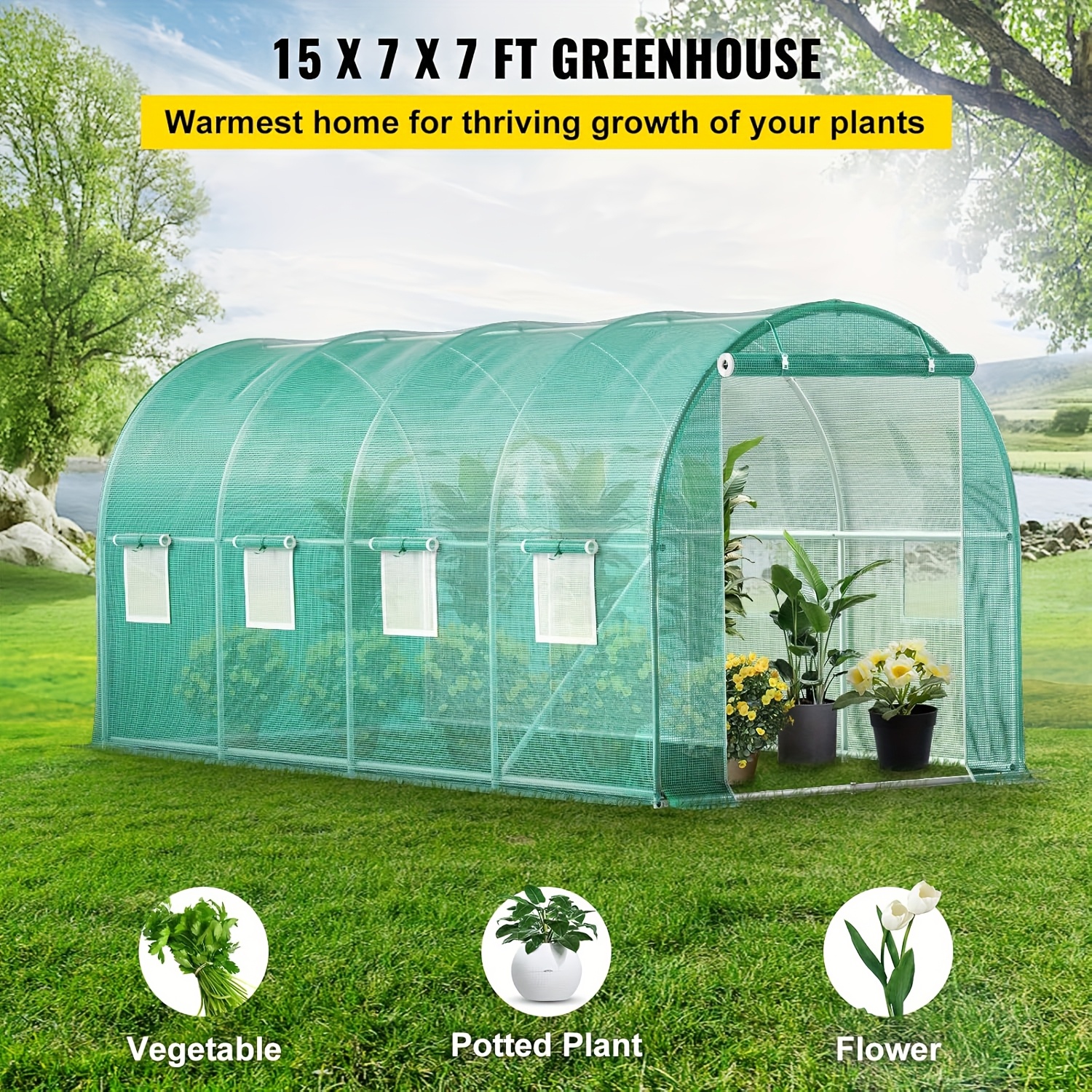 Green Dome Tunnel Greenhouse Measuring 10×7×7 Ft, Non-Electric And Without Plugs.