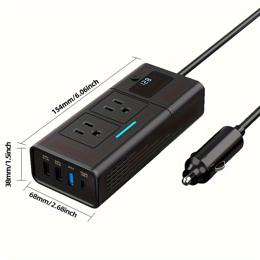 1pc 200W Car Power Inverter/Plug Adapter Outlet Charger DC 12V To 110V Inverter With 1.2A&2.4A USB, 1 QC3.0 USB And 1 Type C Ports