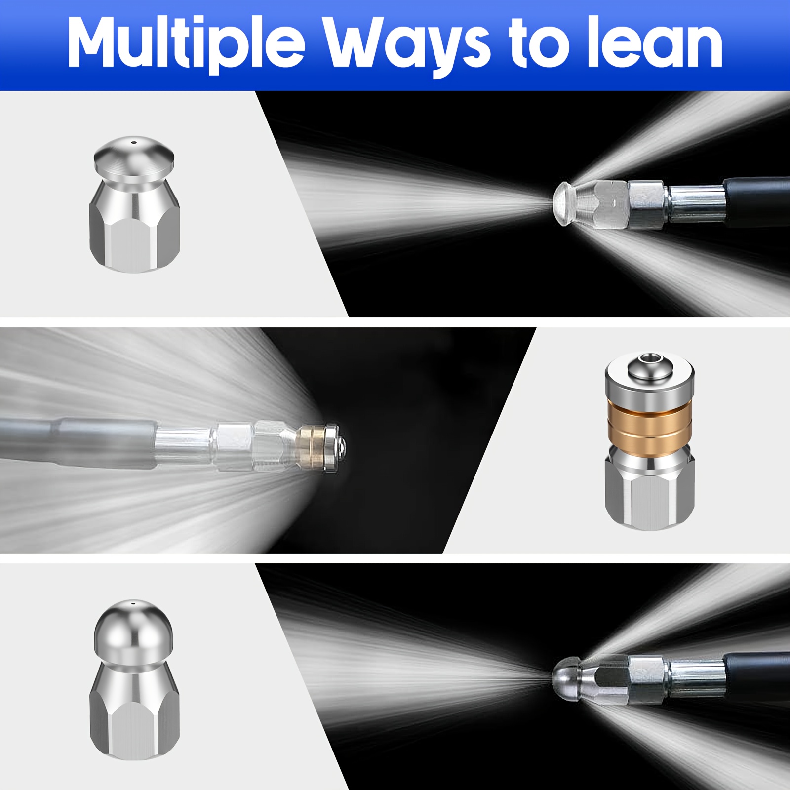 100ft Sewer Jetter Kit for Pressure Washer 5800psi Drain Cleaner Hose 1/4 Inch Npt Corner Rotating And Button Nose Sewer Jetting Nozzle Pearl Corsage Pin Waterproof Tape Glove Strap Spanner, Sewer Line Maintenance, Drain Cleaning Solution, Jet Nozzles Kit, Pressure Washer Accessory, Compact Jet Nozzles, Ergonomic Jetter Grip, Durable Plastic Construction, Waterproof Components