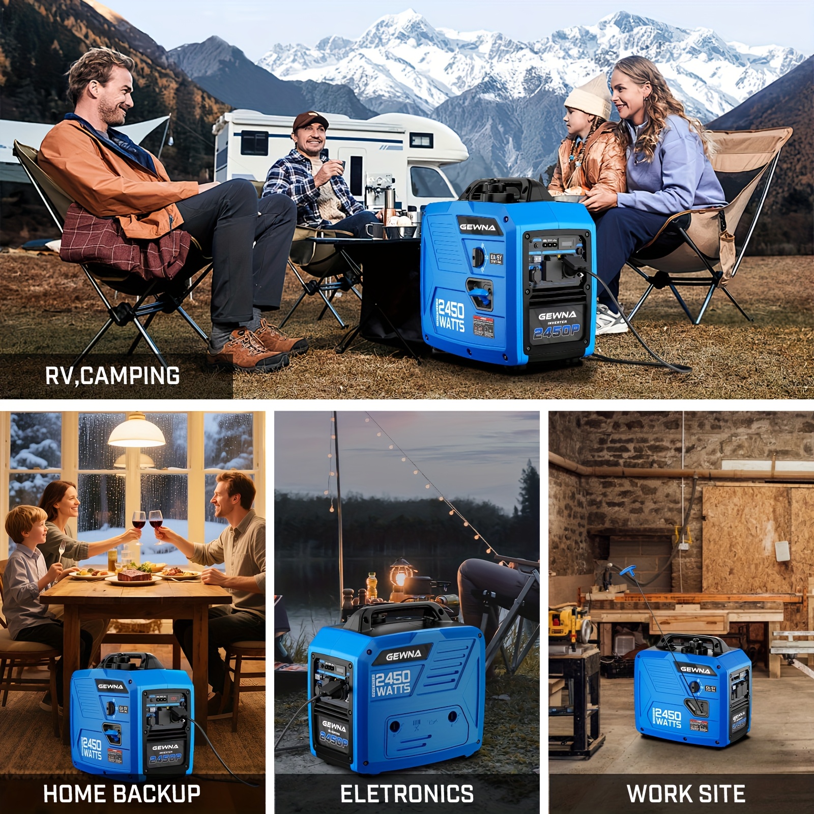 2450W Portable Inverter Generator for Home Use, Super Quiet Outdoor Generator for Camping Outdoor Emergency Power Backup, 1.6Gallon Large Fuel Tank Up to 8.3 Hours Use, EPA Compliant,  Lightweight Design, Easy Transport, Highperformance Engine, Backup Generator, Emergency Preparedness, Offgrid Living