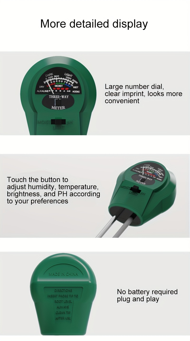 3-in-1 high-precision soil detector, humidity meter, pH value, pH value, flowers and plants for household use