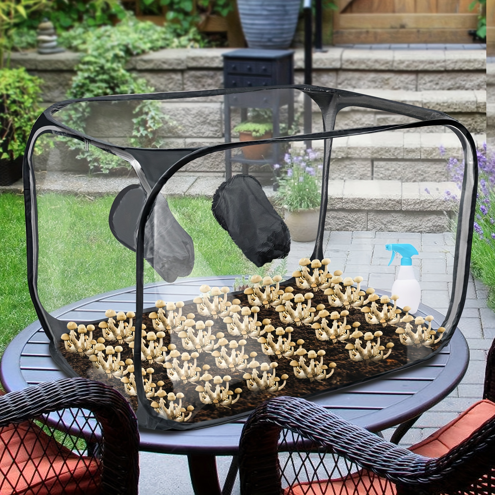 1pc PVC Mushroom Growing Still Air Box, Yard Firm Portable Foldable Pop Up Mushroom Grow Tent, Mushroom Growing Container