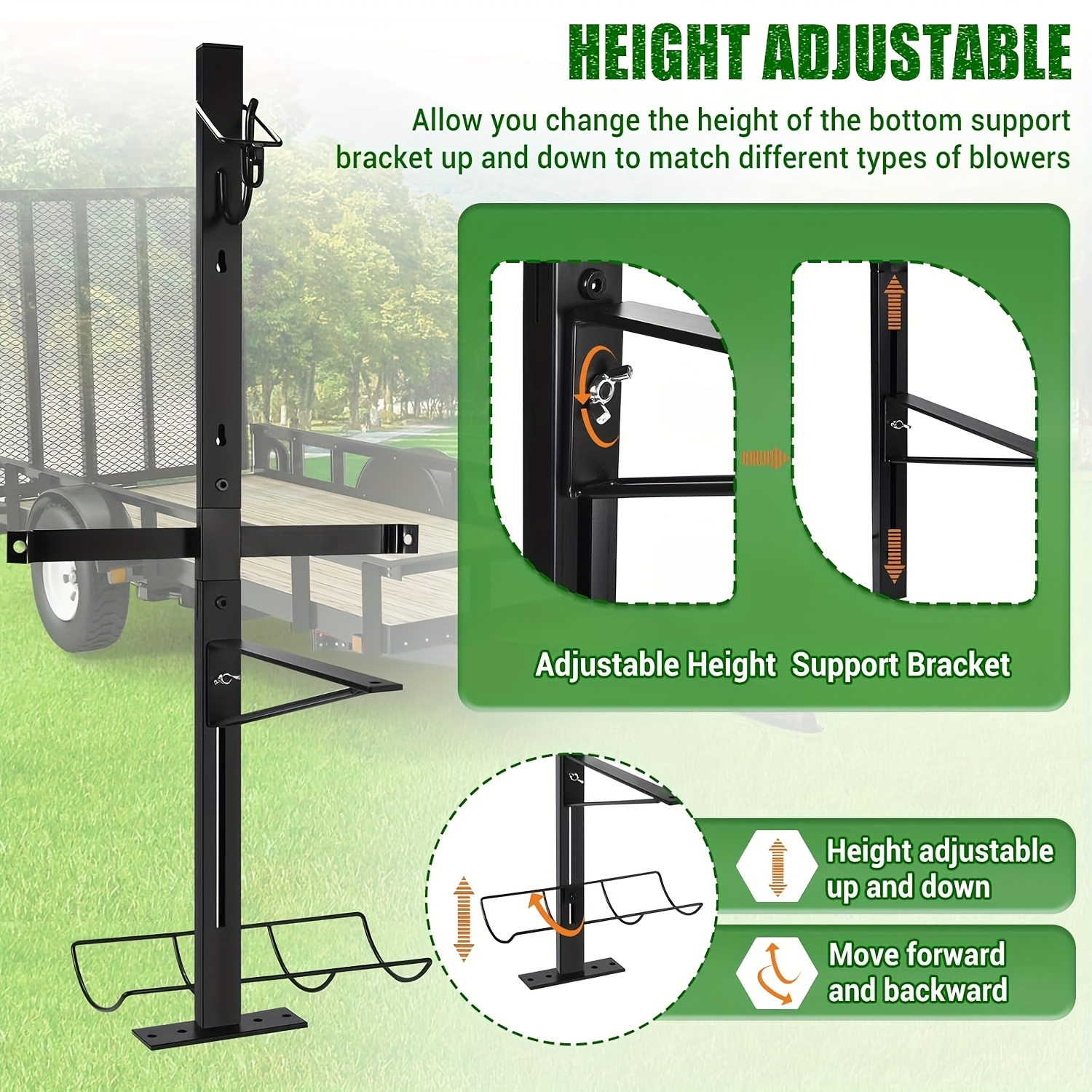 Backpack Blower Rack For Trailer, Yard Firm Steel Leaf Backpack Blower Holder For Open And Enclosed Lawn Landscape Trailer Truck, Height Adjustable Holding Base Fit 16"-25" Blowers - Image 4