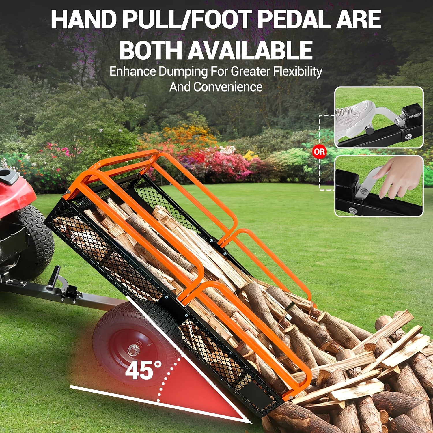 1500 lb Heavy-Duty Steel Dump Truck Trailer - 15 cu ft All-Terrain Utility Cart with Detachable Sides & Hand/Foot Dump, Yard Firm Hitch for ATV/UTV/Lawn Mower/Tractor, Reinforced Frame & Mesh Floor, Easy-Release Mechanism for Yard Work, Farm, Construction, Landscaping, Farm Hauling, Construction Hauling, Rugged Design, Durable Build, Property Maintenance - Image 8