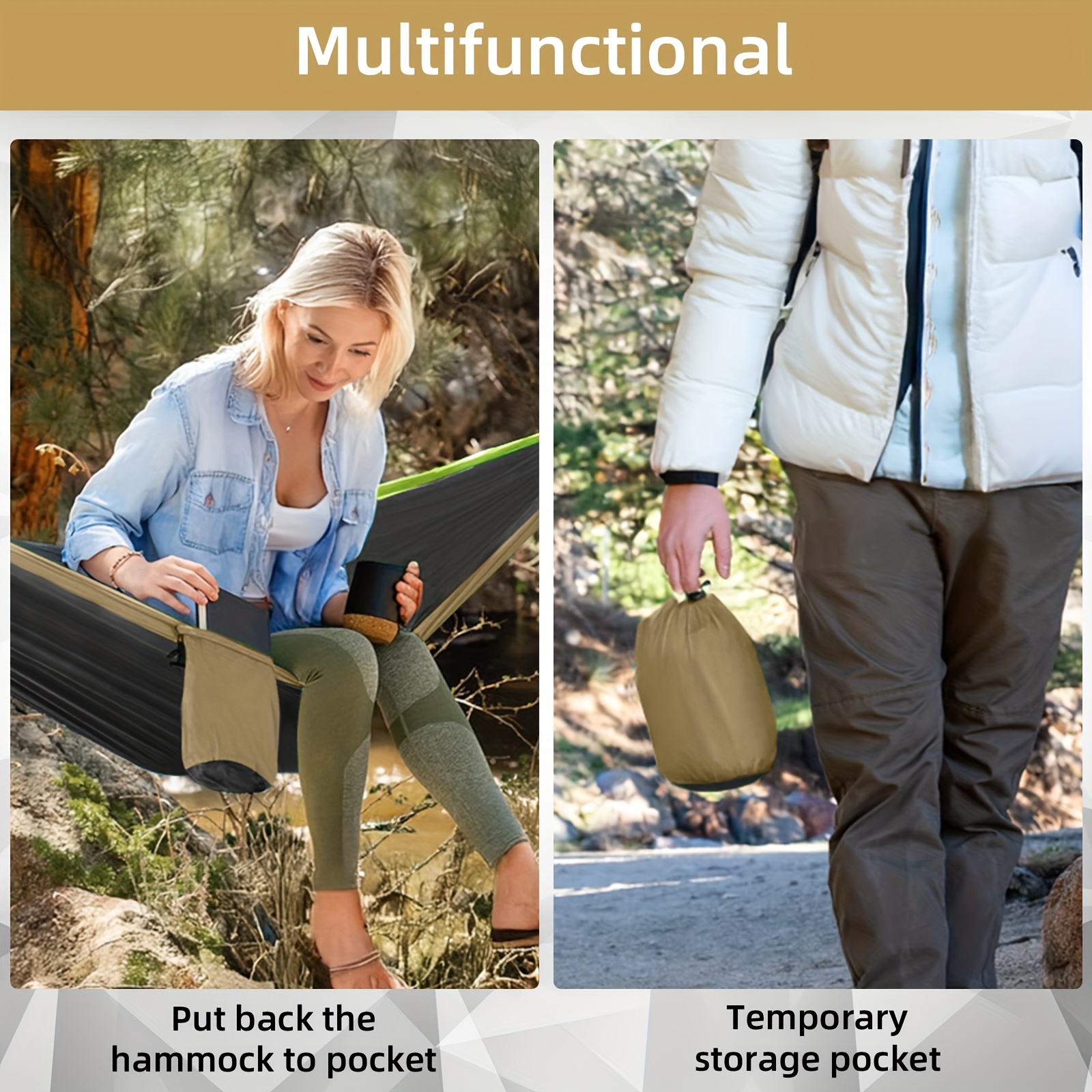 Extra Large Double Camping Hammock, 118.11inch x 78.74inch (118.11*78.74inch), Includes Two 78.74inch Tree Straps, Two Yard Firm D-Shaped Stainless Steel Hooks, and a Storage Bag with 8+1 Rings per Strap, Portable Hammock Made of 210T Nylon Material. Easy to Install, Suitable for Camping - Image 25