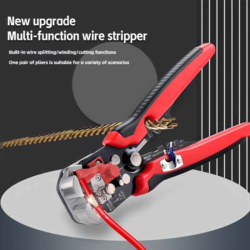 [Professional Wire Stripper] Yookey Professional Electrician Wire Stripper - 24-10AWG Range, Multi-Functional Cable Crimping Tool with Anti-Slip Grip, Quick Stripping & Cutting, Ergonomic Red & Black Design for Home Renovation, Appliance Repair, Automotive Maintenance, Wire Stripping Tool, Electrician Essentials, Sleek Hand Tool, Durable Construction, Voltage Tester, Electricians