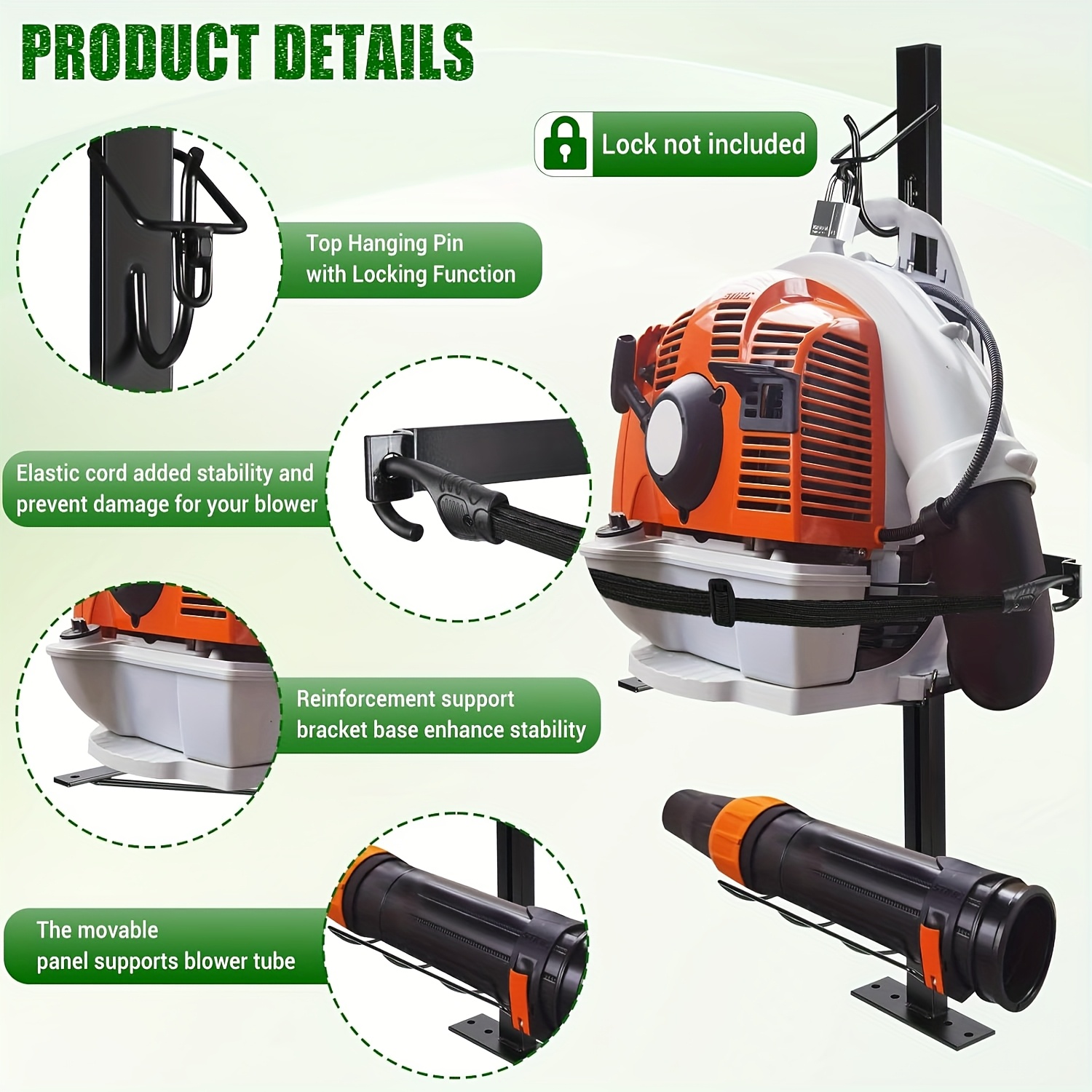 Backpack Blower Rack For Trailer, Yard Firm Steel Leaf Backpack Blower Holder For Open And Enclosed Lawn Landscape Trailer Truck, Height Adjustable Holding Base Fit 16"-25" Blowers - Image 2