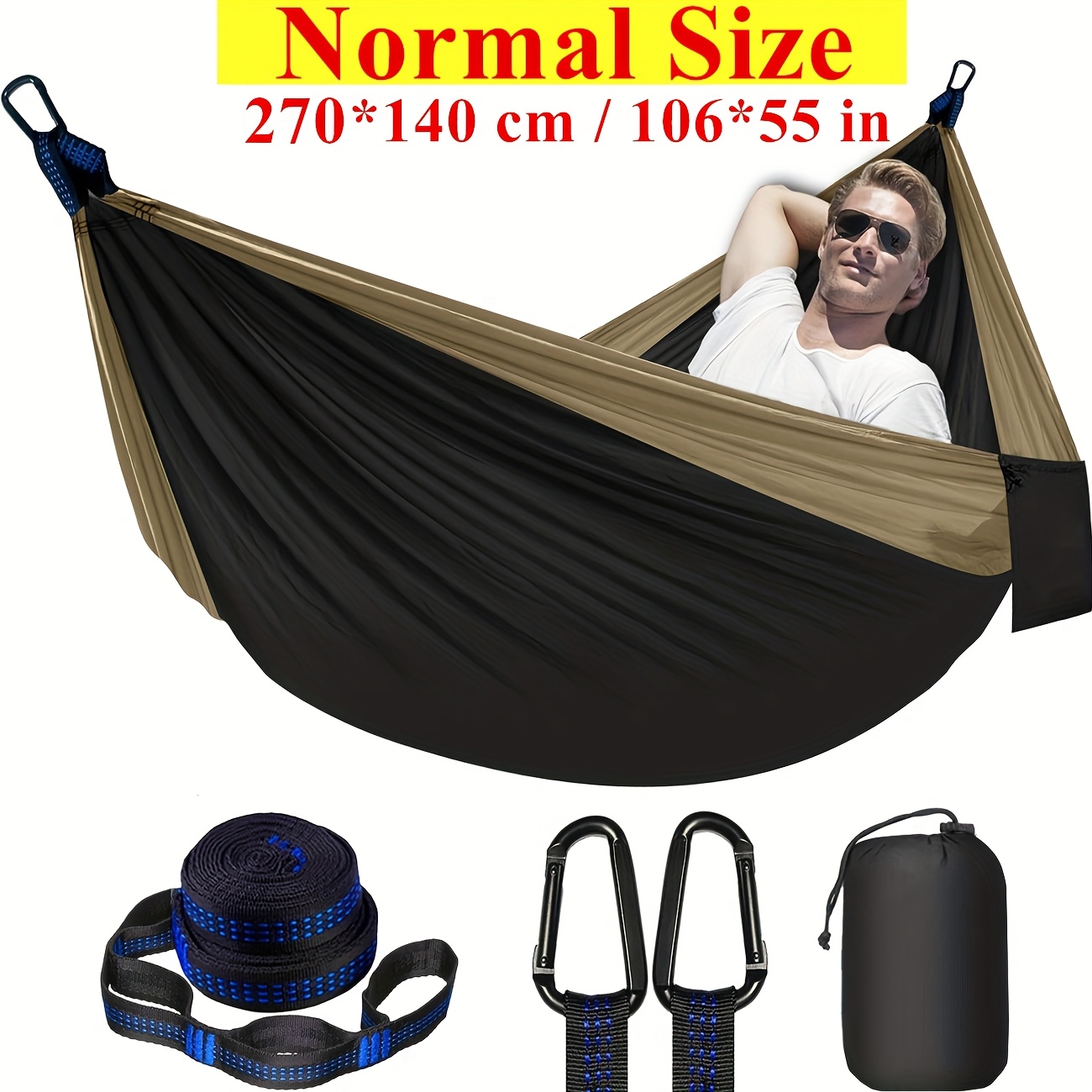 Extra Large Double Camping Hammock, 118.11inch x 78.74inch (118.11*78.74inch), Includes Two 78.74inch Tree Straps, Two Yard Firm D-Shaped Stainless Steel Hooks, and a Storage Bag with 8+1 Rings per Strap, Portable Hammock Made of 210T Nylon Material. Easy to Install, Suitable for Camping - Image 5