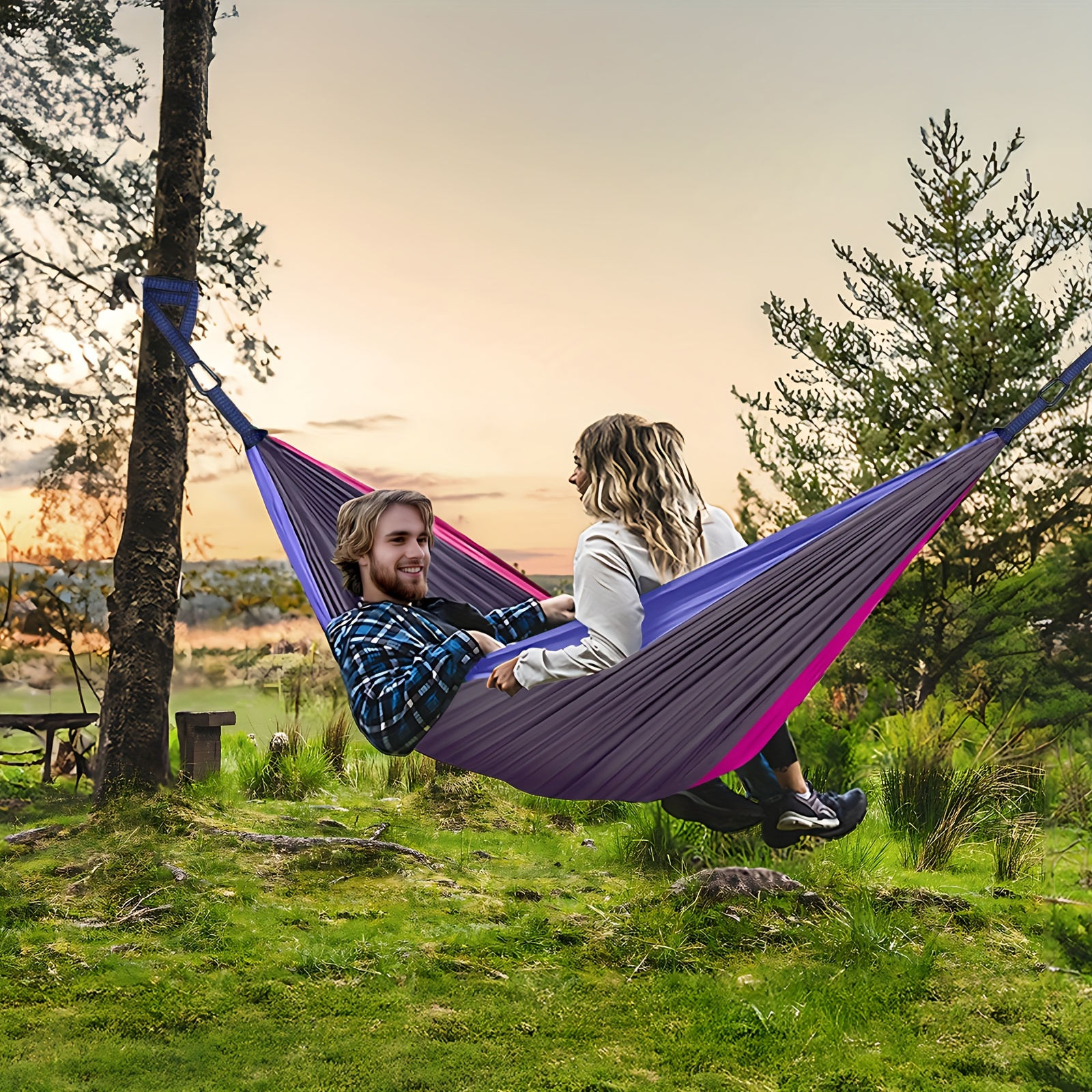 Extra Large Double Camping Hammock, 118.11inch x 78.74inch (118.11*78.74inch), Includes Two 78.74inch Tree Straps, Two Yard Firm D-Shaped Stainless Steel Hooks, and a Storage Bag with 8+1 Rings per Strap, Portable Hammock Made of 210T Nylon Material. Easy to Install, Suitable for Camping - Image 12