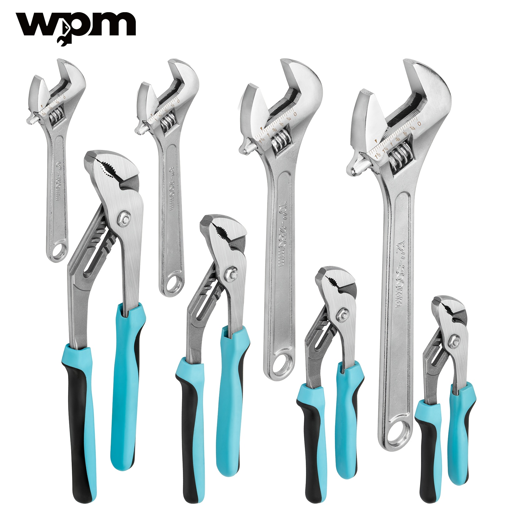 [8pcs Adjustable Wrench Set] 8pcs Adjustable Wrench & Water Pump Yard Firm Pliers Set - 12/10/8/6 Inch, 4pcs Adjustable Tongue and Groove Joint Pliers & 4pcs Wide Jaw Forged Steel Wrench for Plumbing, Gripping, Auto Home Repair
