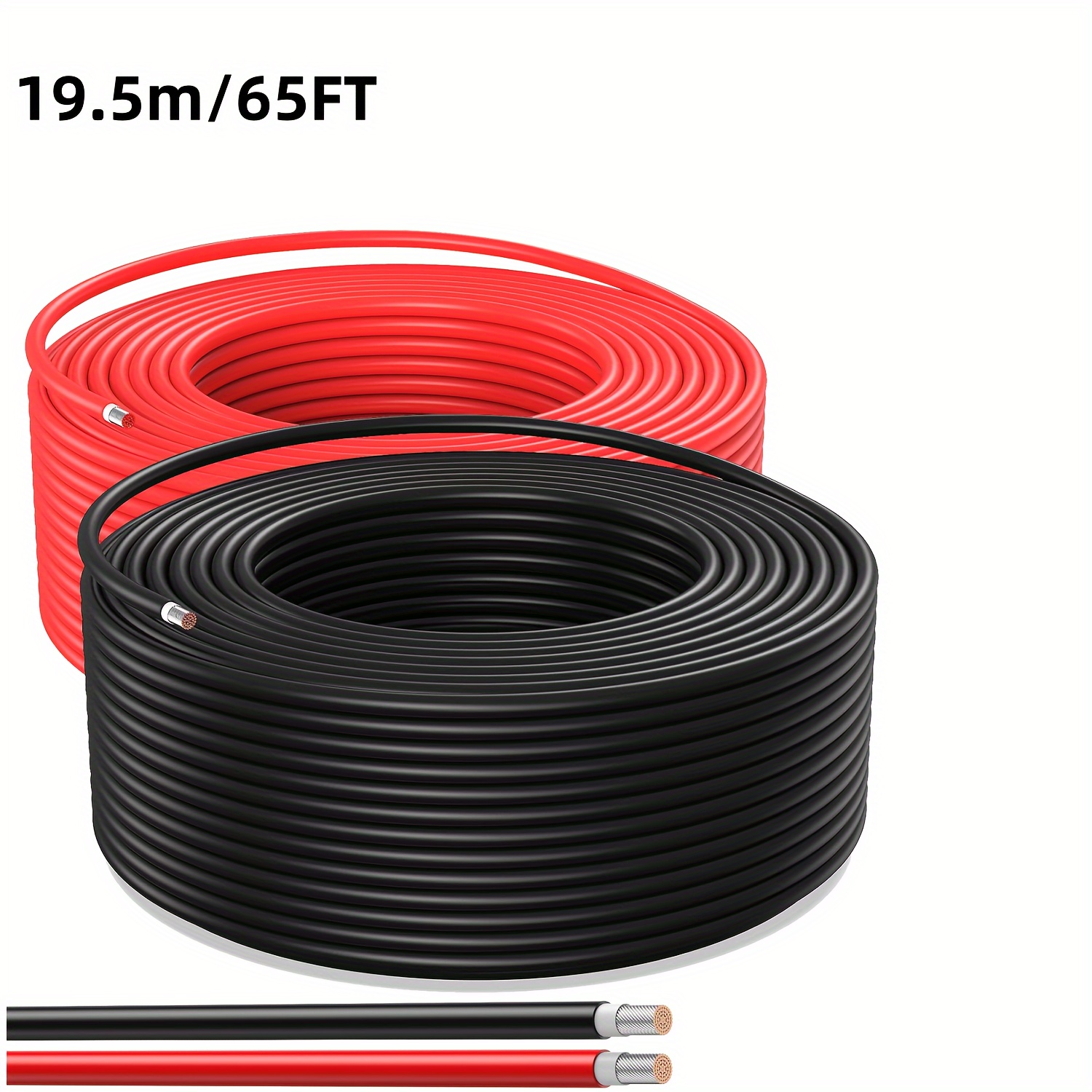 Solar Panel Wire Black Red Kit (30FT/50FT/65FT/100FT), Battery Powered Solar Panel Extension Wire 10AWG (6mm ²) Tin Plated Copper Wire, Suitable For Outdoor Car RV Marine Solar Panels (black+red)