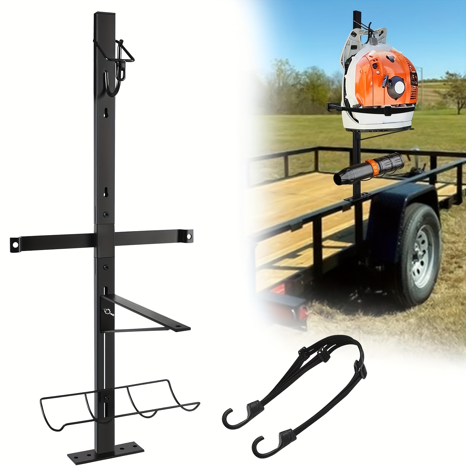 Backpack Blower Rack For Trailer, Yard Firm Steel Leaf Backpack Blower Holder For Open And Enclosed Lawn Landscape Trailer Truck, Height Adjustable Holding Base Fit 16"-25" Blowers