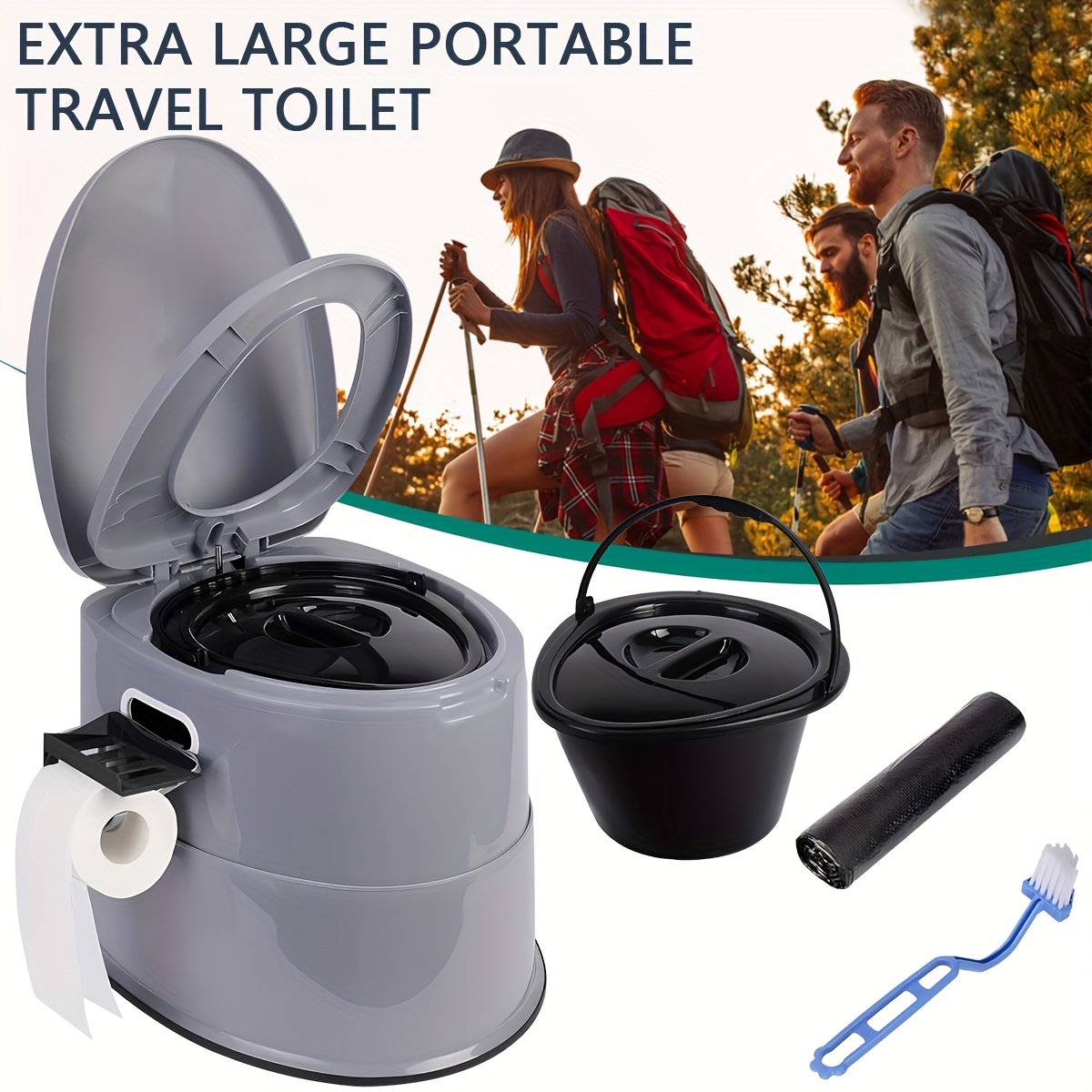 Extra Large Portable Travel Toilet for Adults - Tall Spacious and Hygienic Camping Toilet with Lid - Perfect for Car Hiking Beach and Outdoor Adventures