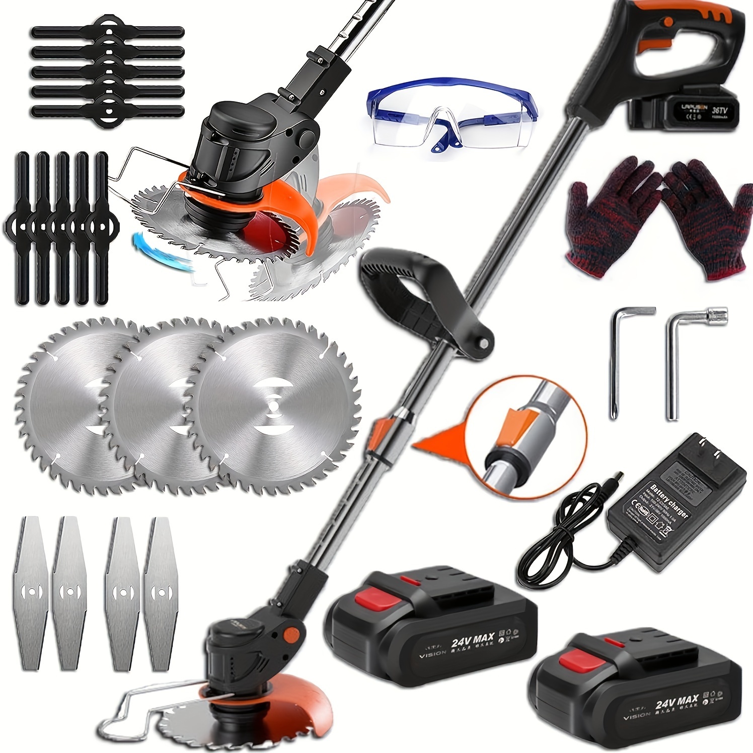Weed Wacker 24V Brush Cutter Yard Firm, Electric Weed Wacker Cordless String Trimmer With 2 Batteries, Charger, 3 Types Blades, Weed Wacker Battery Powered, Lightweight Battery Weed Wacker - Image 7