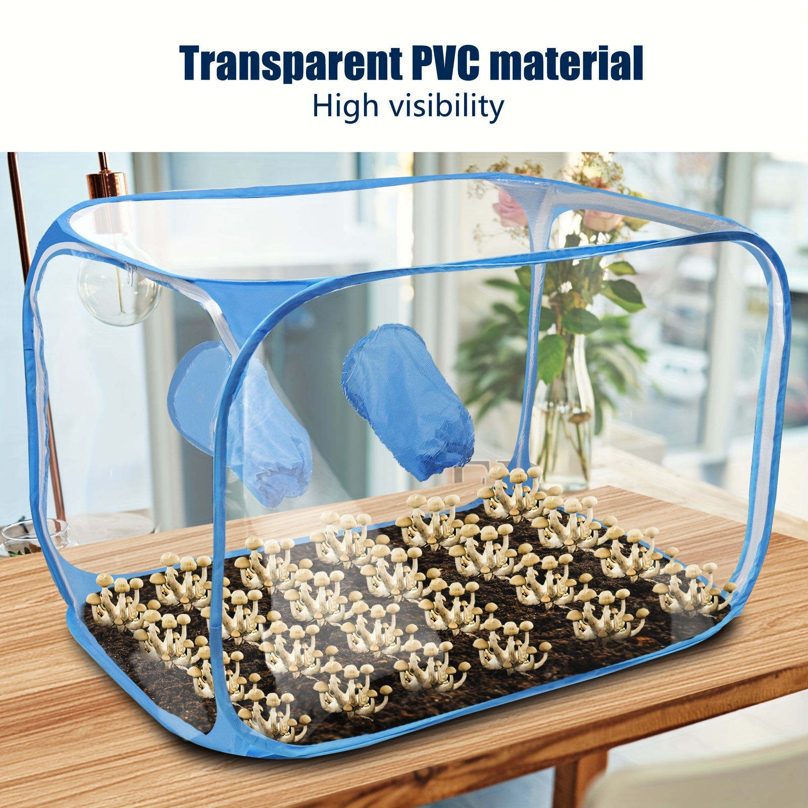 1pc PVC Mushroom Growing Still Air Box, Portable Foldable Pop Up Mushroom Grow Tent, Mushroom Growing Container