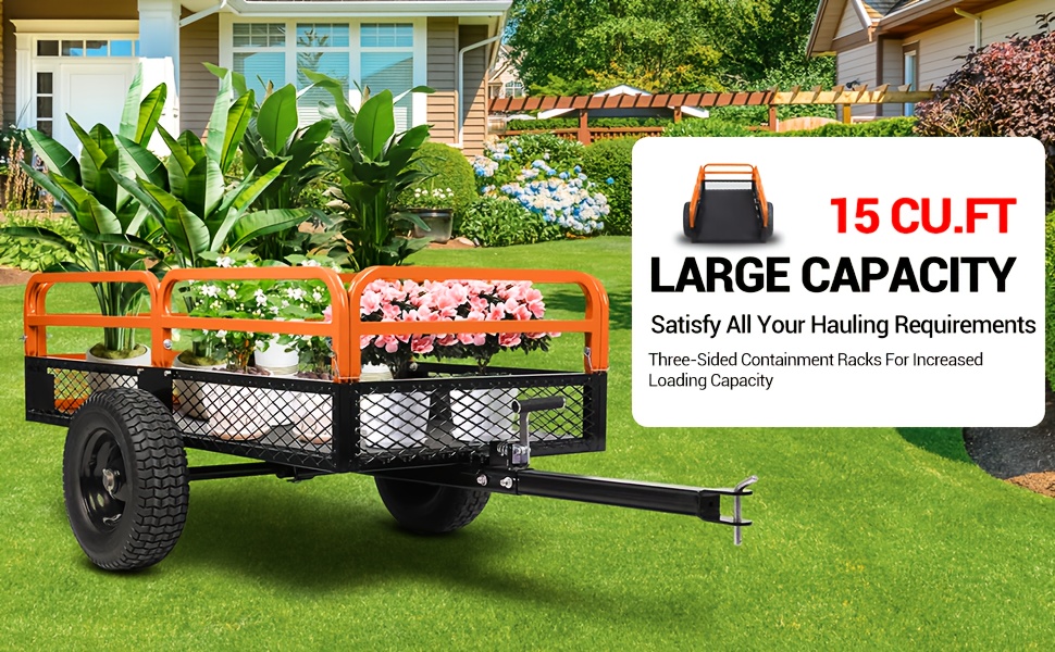1500 lb Heavy-Duty Steel Dump Truck Trailer - 15 cu ft All-Terrain Utility Cart with Detachable Sides & Hand/Foot Dump, Hitch for ATV/UTV/Lawn Mower/Tractor, Reinforced Frame & Mesh Floor, Easy-Release Mechanism for Yard Work, Farm, Construction, Landscaping, Farm Hauling, Construction Hauling, Rugged Design, Durable Build, Property Maintenance
