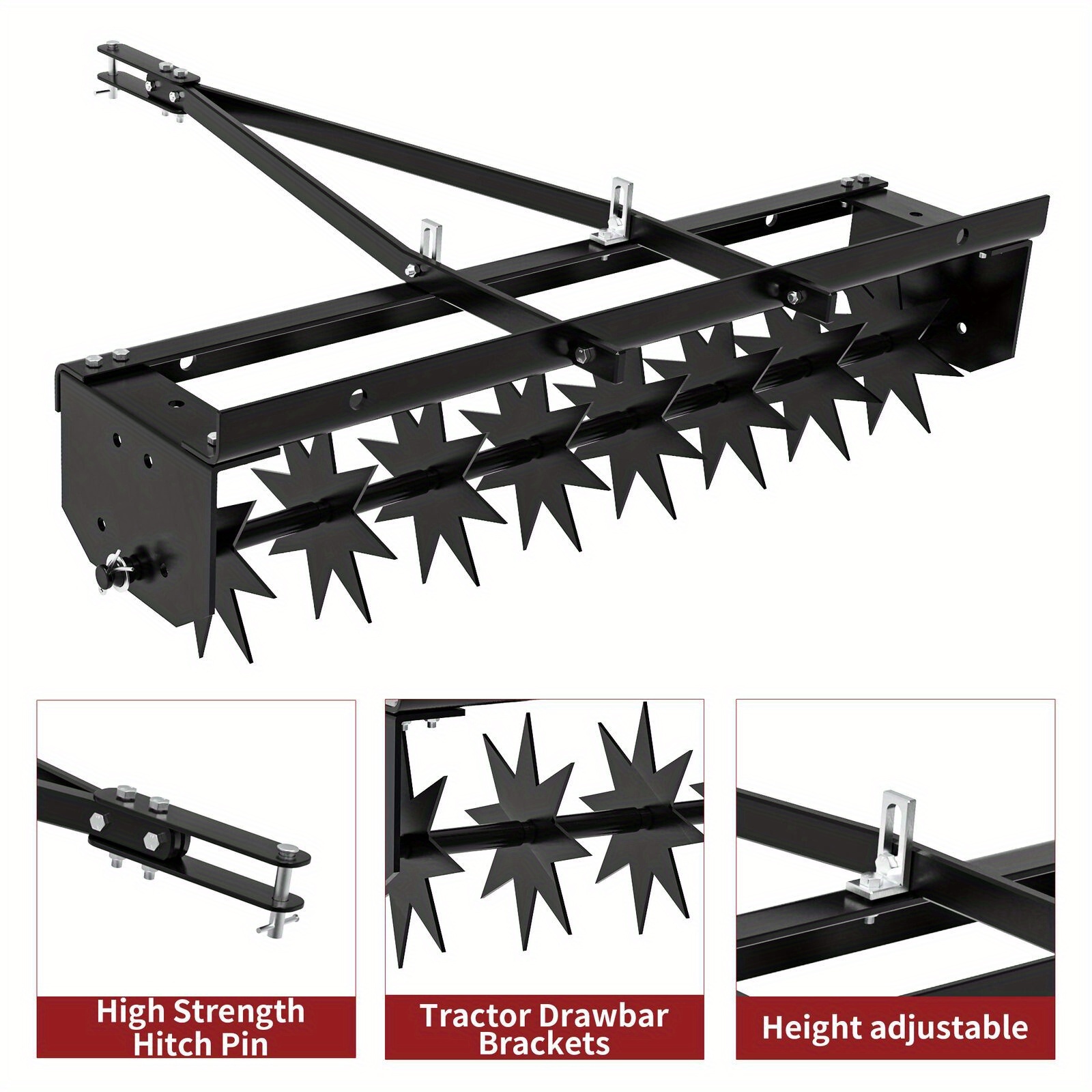 32" Spike Lawn Aerator Tow Behind Rolling Tractor Yard Firm Soil Penetrator Mower Hitch US