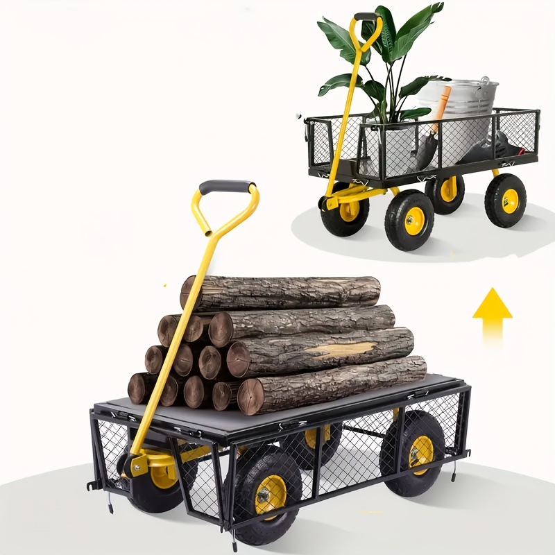 OSHA-Approved Heavy-Duty Ergonomic Handcart Handle with Non-Slip Yard Firm Textured Grip & Adjustable Nylon Strap - Foldable Portable Handlebar for Lawn Mowers, Wheelbarrows, ATVs, Trailers - Compatible with Log Splitters, Farming &