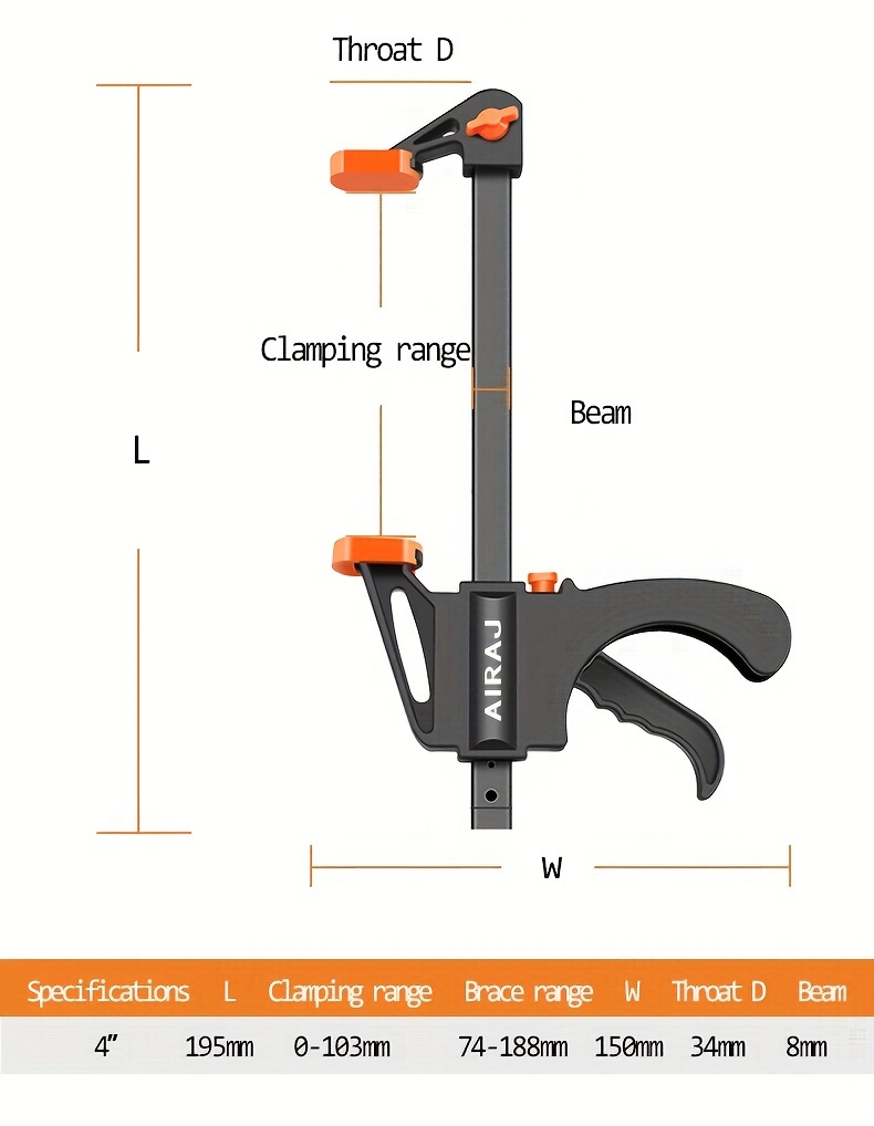AIARJ Clamp, 10pcs Woodworking F Clamp 4Inch Bar F Clamps Clip Wood Carpenter Tool Grip Quick Ratchet Release Squeeze Woodworking DIY Hand Tool Kit