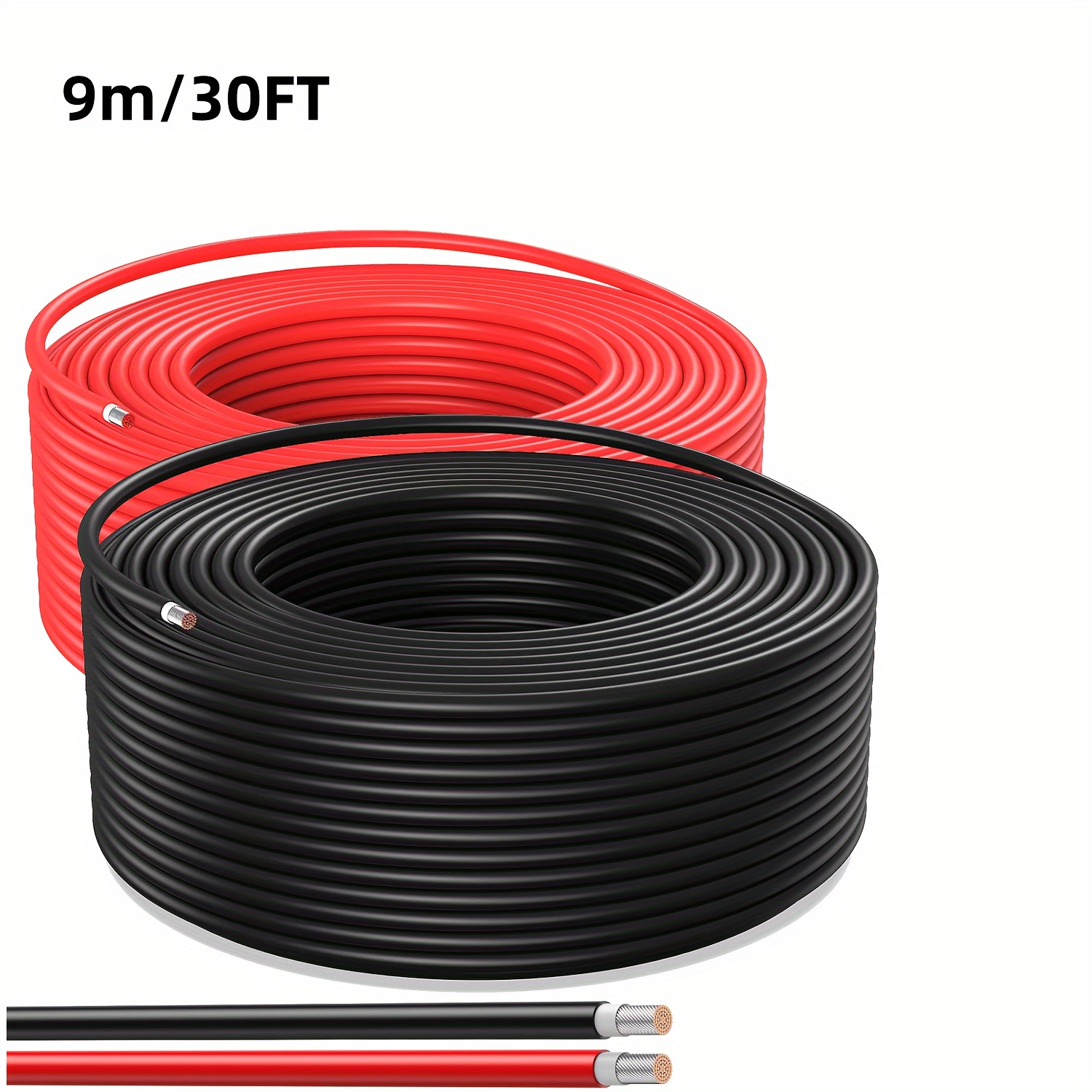 Solar Panel Wire Black Red Kit (30FT/50FT/65FT/100FT), Battery Powered Solar Panel Extension Wire 10AWG (6mm ²) Tin Plated Copper Wire, Suitable For Outdoor Car RV Marine Solar Panels (black+red)
