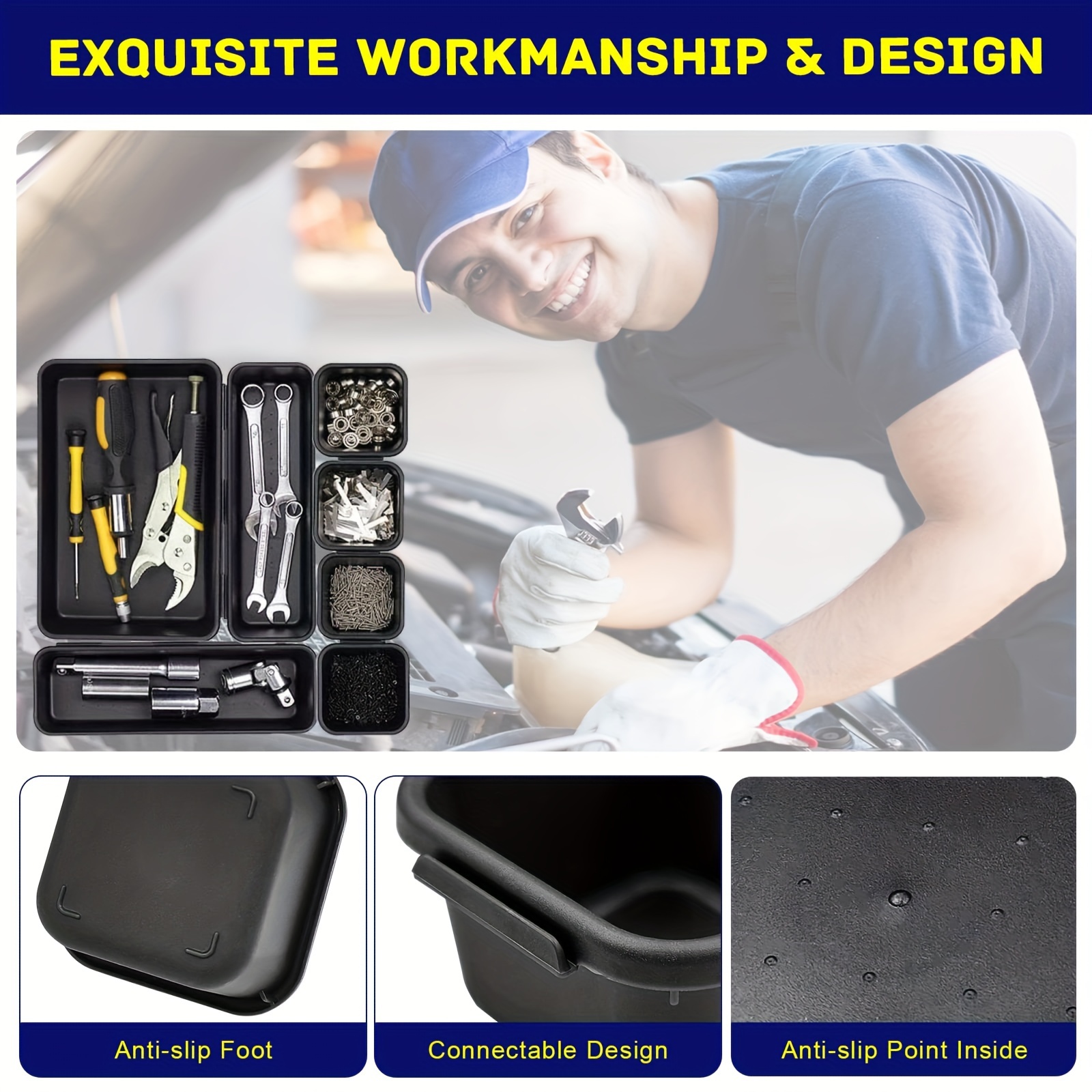 26/60pcs/Set Plastic Tool Drawer Organizer Trays with 26/60 Compartments, Stackable Storage for Tools & Parts, Versatile Black Design
