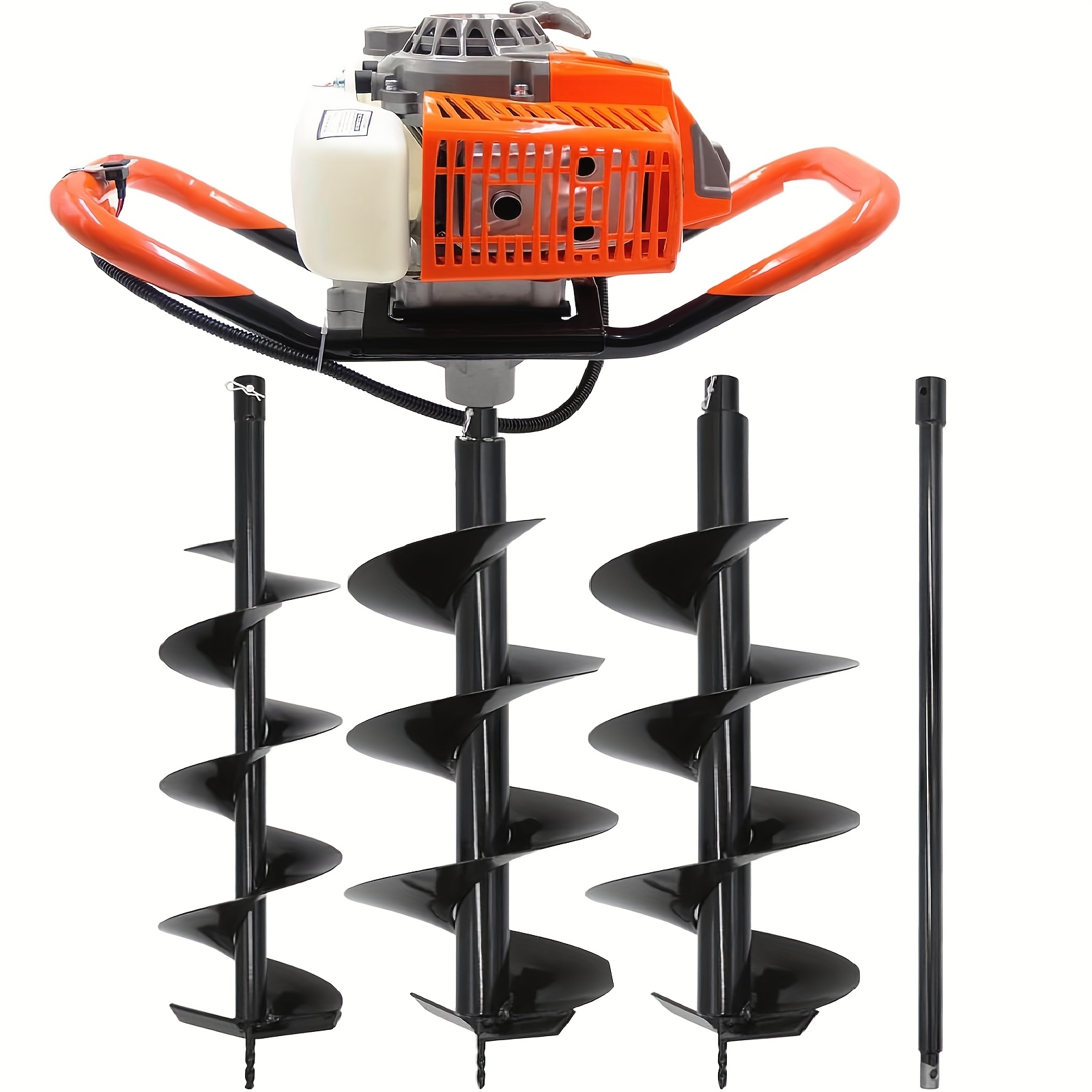 62CC Auger Post Hole Digger With 2 Yard Firm Auger Drill Bits(6" & 8") + 1 Extension Rods, 2 Stroke Gas Powered Earth Post Hole Digger For Farm Garden Plant, Orange (62CC)