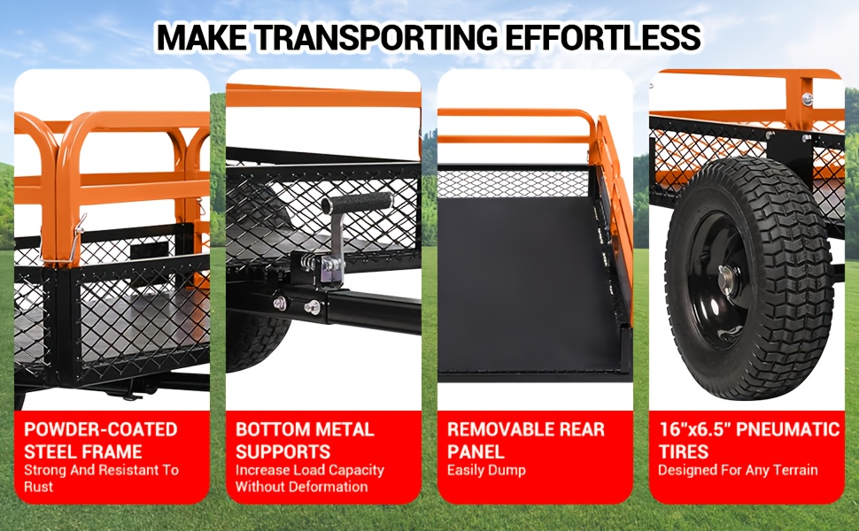 1500 lb Heavy-Duty Steel Dump Truck Trailer - 15 cu ft All-Terrain Utility Cart with Detachable Sides & Hand/Foot Dump, Hitch for ATV/UTV/Lawn Mower/Tractor, Reinforced Frame & Mesh Floor, Easy-Release Mechanism for Yard Work, Farm, Construction, Landscaping, Farm Hauling, Construction Hauling, Rugged Design, Durable Build, Property Maintenance