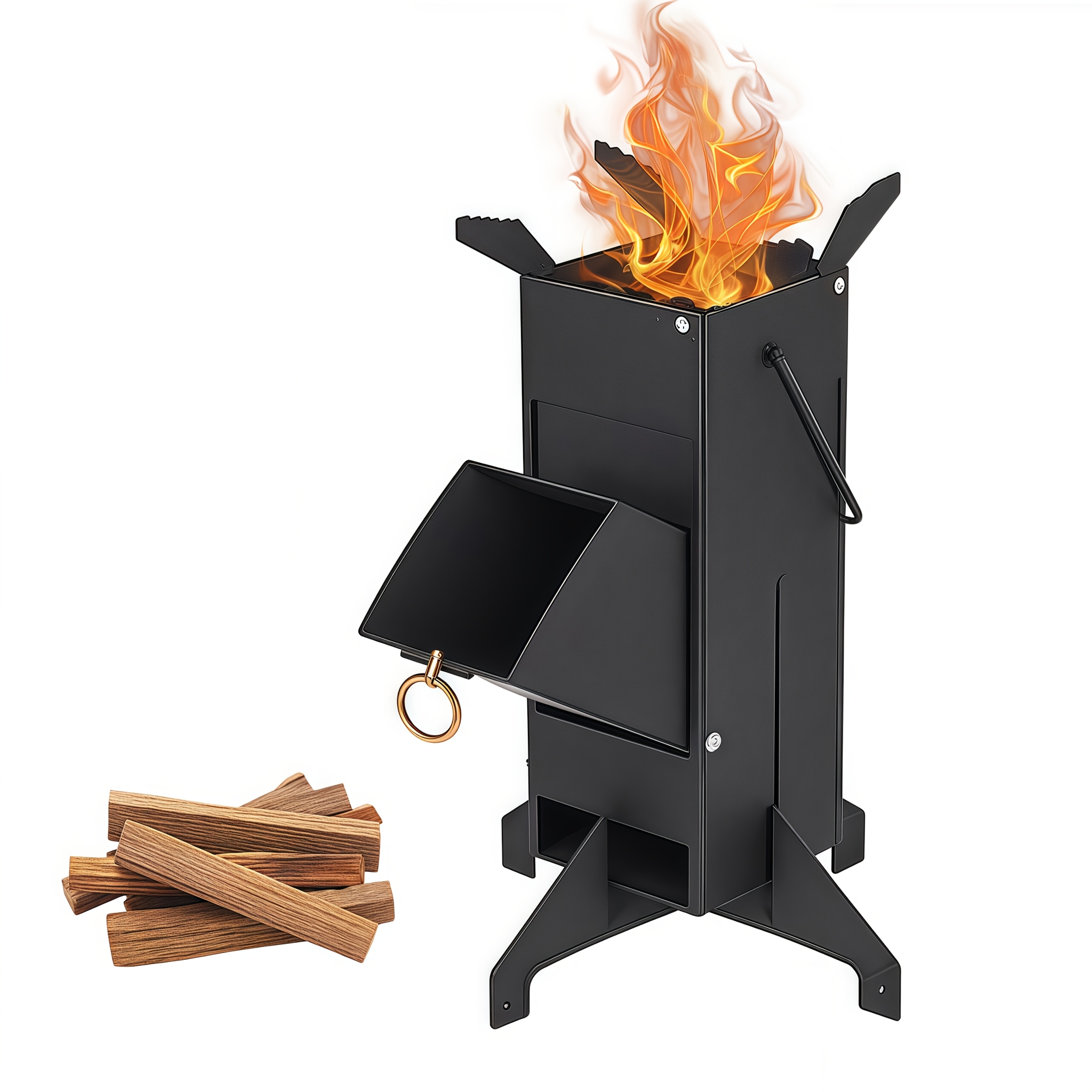 Multi Functional Rocket Stove - Yard Firm Detachable Design, Heavy-duty Wood Burning, Suitable For Courtyard Cooking, Heating, And Grilling