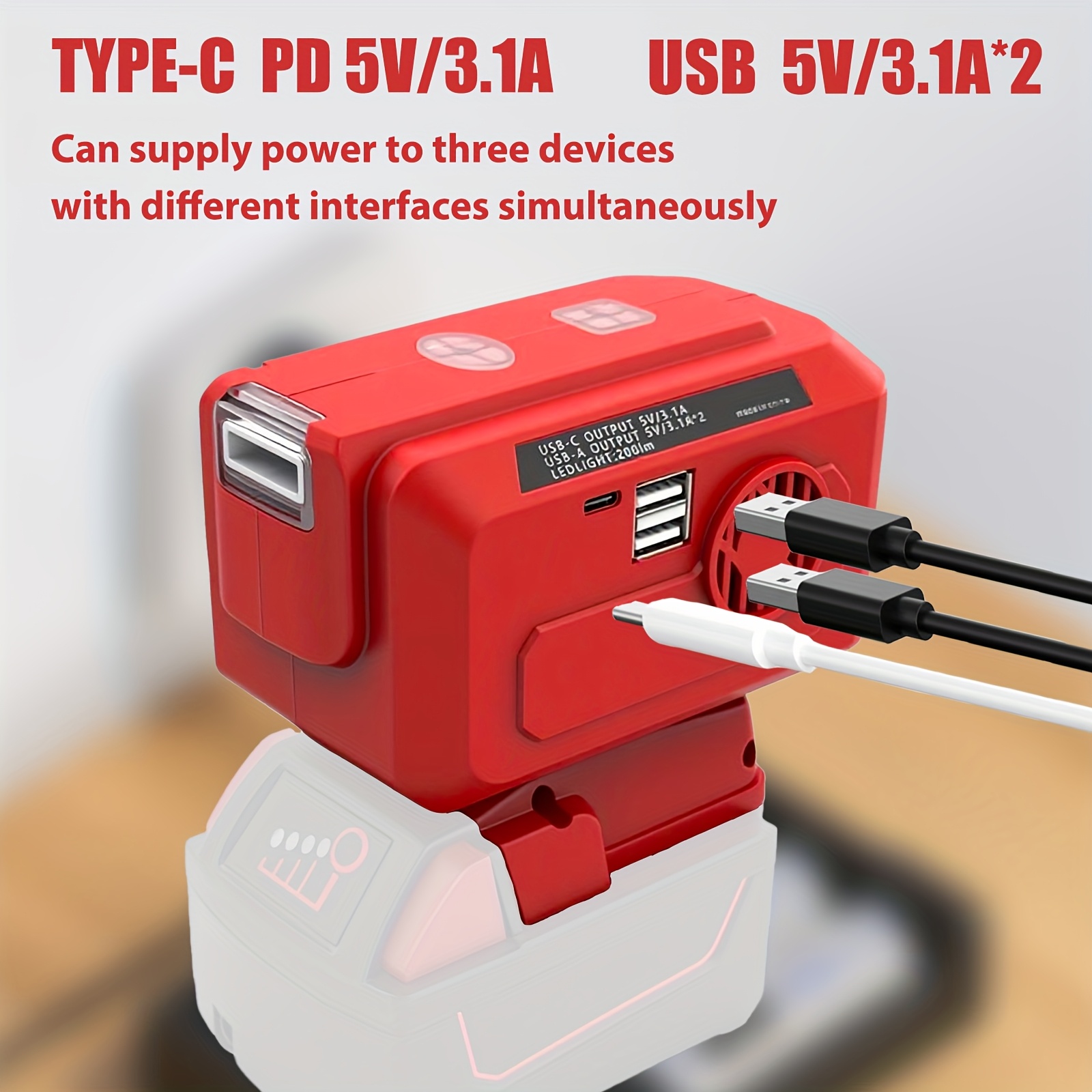 200W Portable Power Inverter 12V/24V/18-21V Battery to 230V AC with Dual USB & Type-C Outlets, 200LM Emergency Flashlight, Compact Car Adapter for Camping, RV, Backup Power - Compatible with (No Inverter Dock Needed)