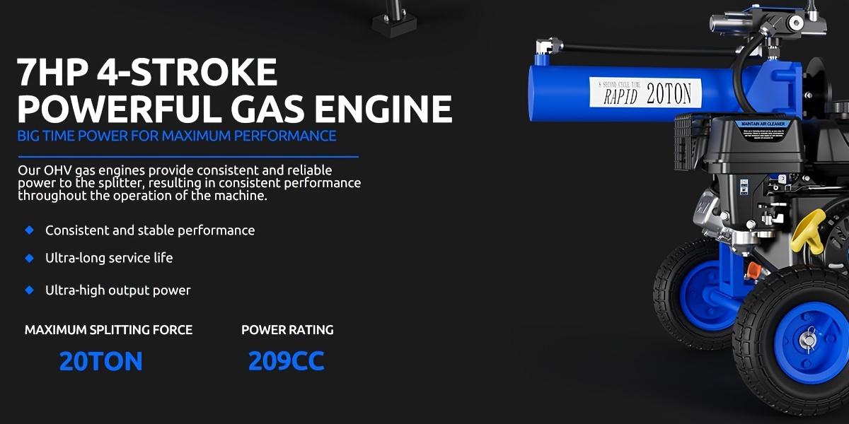 [Portable Log Splitter] 20 Ton Portable Log Splitter with 7HP Engine Hydraulic Pump, Auto Return Function, Horizontal Beam Steel Wedge for Home Forestry Use