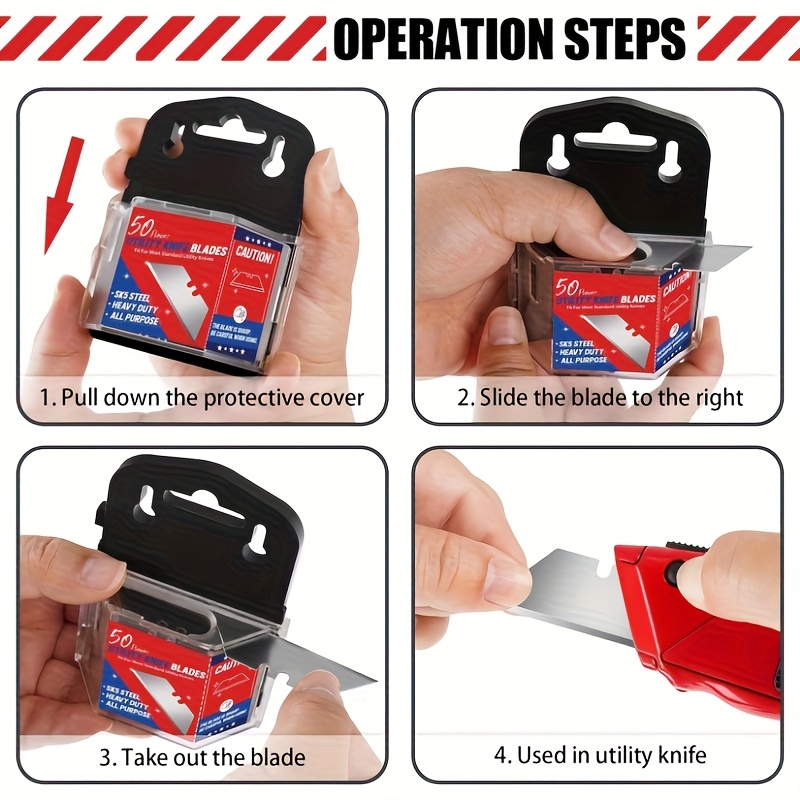 50/100/200/300pcs Utility Knife Blades - SK5 Steel Heavy Duty All-Purpose Blades with Ergonomic Handle, No-Tool Replacement for Box Cutting, Scraping Paint, Home, Office, Bathroom, Box Cutter for Cutting Boxes, Office Supplies, Sleek Metallic Finish, Durable Metal Blades