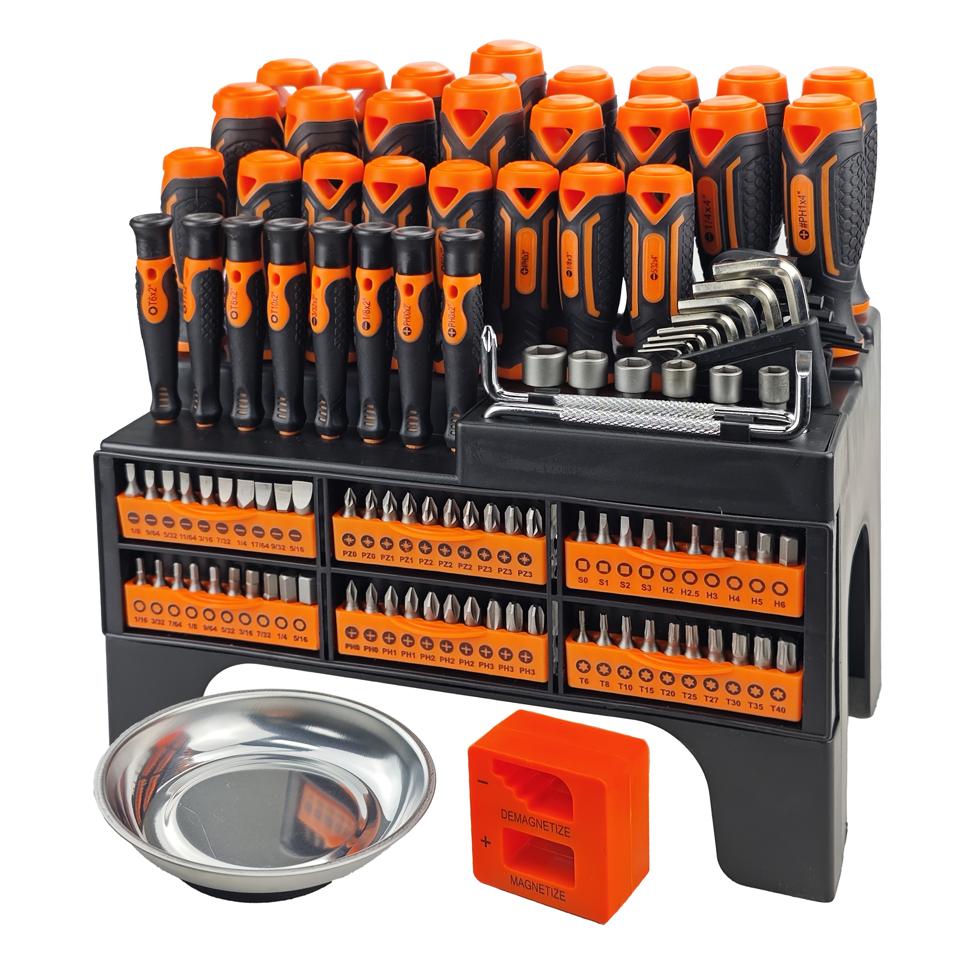 44/50/100/118/131/145pcs Magnetic Screwdriver Set With Plastic Ranking, Includes Precision, Slotted, Phillips, Hex, Pozidriv, Torx Screwdriver Set And Magnetizer Demagnetizer DIY Tools - Perfect Tools Gift For Men (Grey/Green/Red/Blue/ Yellow/Orange)