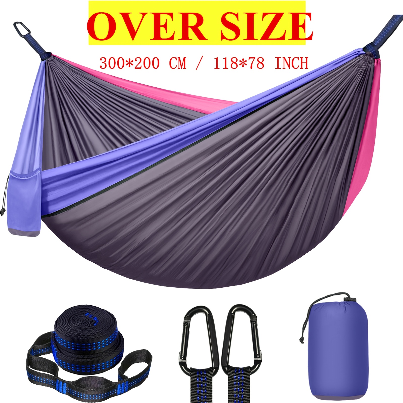 Extra Large Double Camping Hammock, 118.11inch x 78.74inch (118.11*78.74inch), Includes Two 78.74inch Tree Straps, Two Yard Firm D-Shaped Stainless Steel Hooks, and a Storage Bag with 8+1 Rings per Strap, Portable Hammock Made of 210T Nylon Material. Easy to Install, Suitable for Camping - Image 15