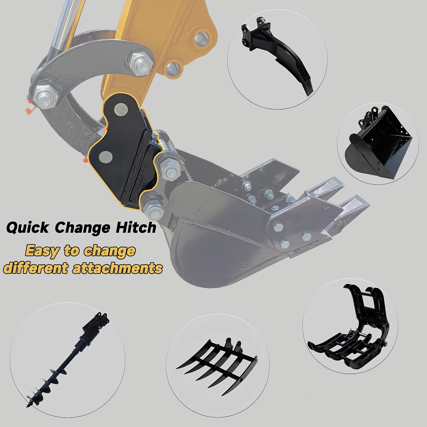 Mini Excavator Attachments 8pcs with Narrow Bucket, Ripper, Rake, Auger, Grapple, Quick Hitch, Screening Bucket for Small Digger, Mini Excavator Accessories Kit USA Yard Firm Stock - Image 8