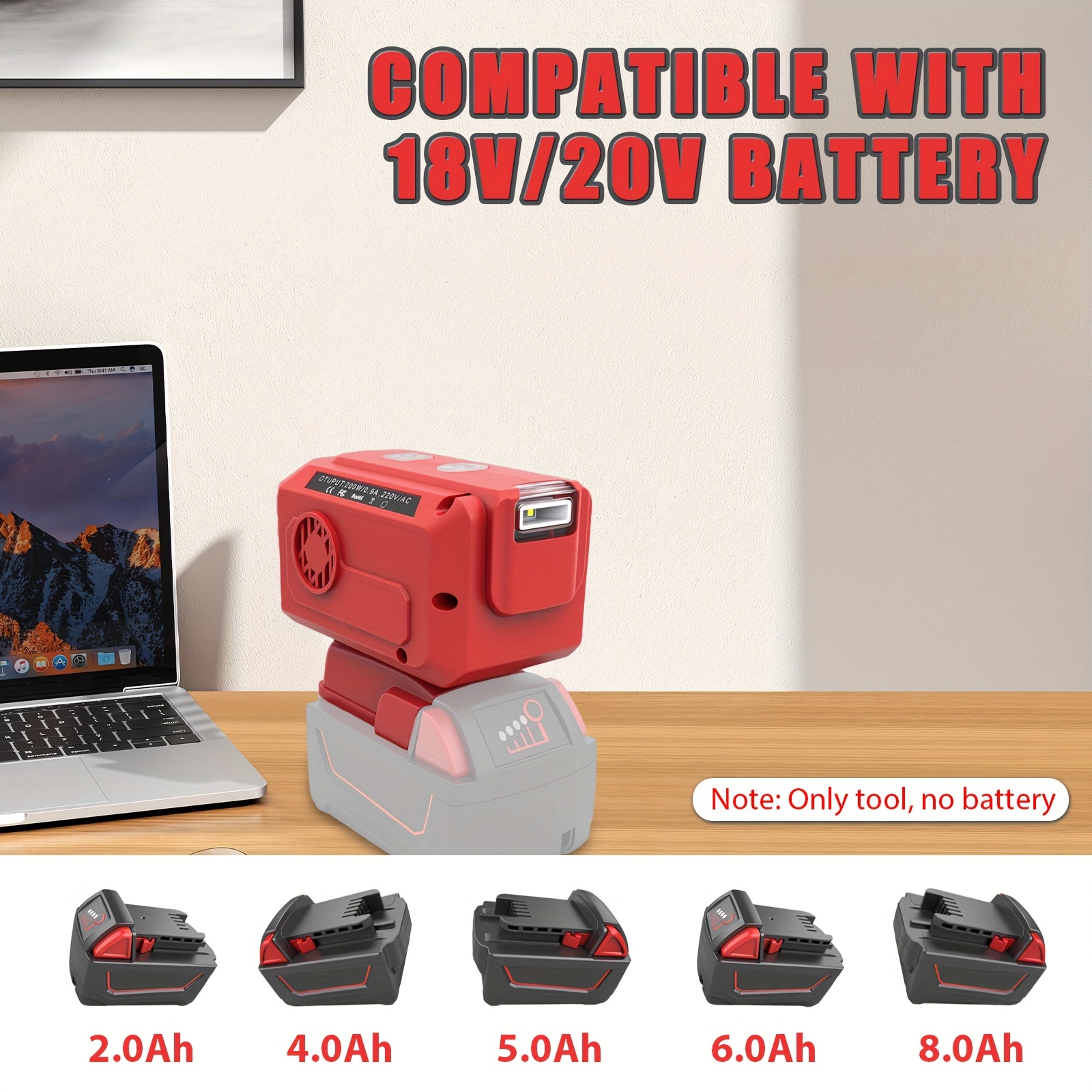 200W Portable Power Inverter 12V/24V/18-21V Battery to 230V AC with Dual USB & Type-C Outlets, 200LM Emergency Flashlight, Compact Car Adapter for Camping, RV, Backup Power - Compatible with (No Inverter Dock Needed)