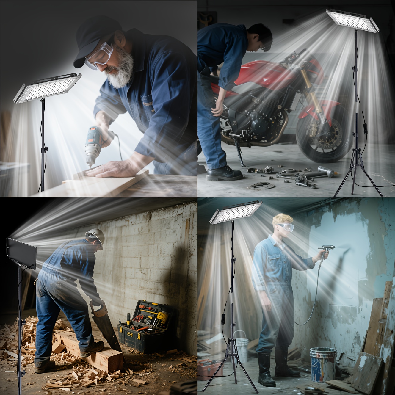 144/96/50LEDs USB-Powered Work Light with Foldable Tripod Stand, 6000K Brightness, 59.06inch/78.74inch Cord & Low Voltage (36V) - Portable Commercial Floodlight for Workshop, Garage, Job Site Indoor Use, Task Lighting, Compact Lighting, Durable Construction, Bright Illumination, DIY Enthusiasts