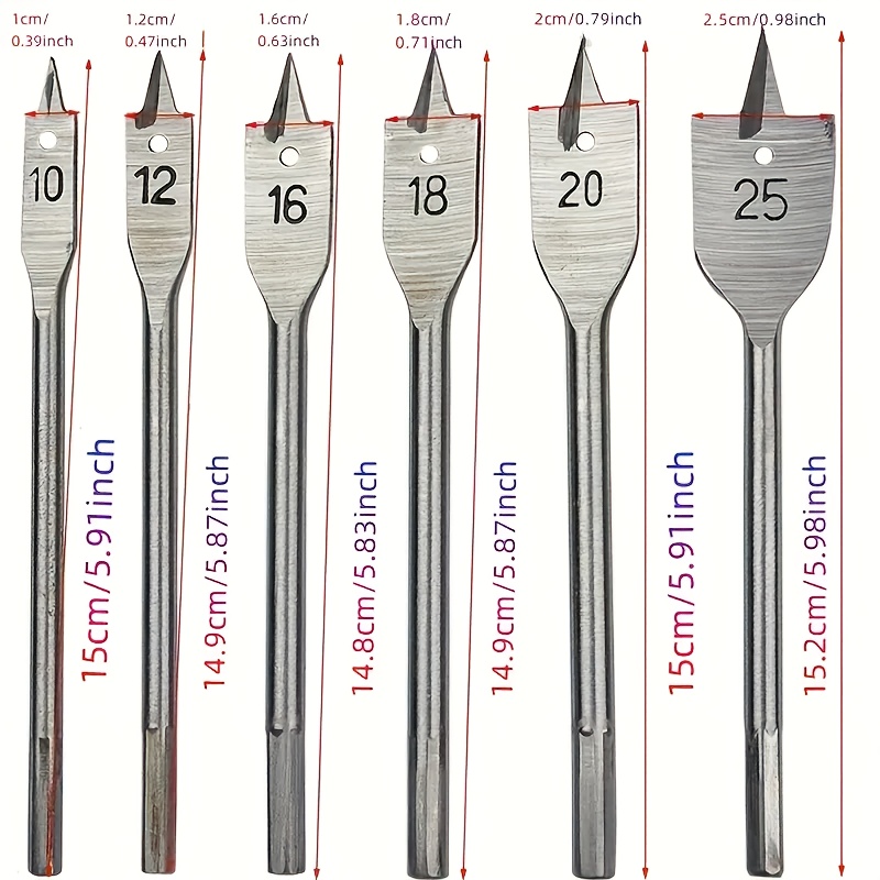 6pcs Triple Point Yard Firm Woodworking Flat Drill Woodworking Drill Bit, Hex Handle Hole Opener Set, Flat Drill Bit Wood Panel Punch, Gift For Boyfriend, Gift For Family