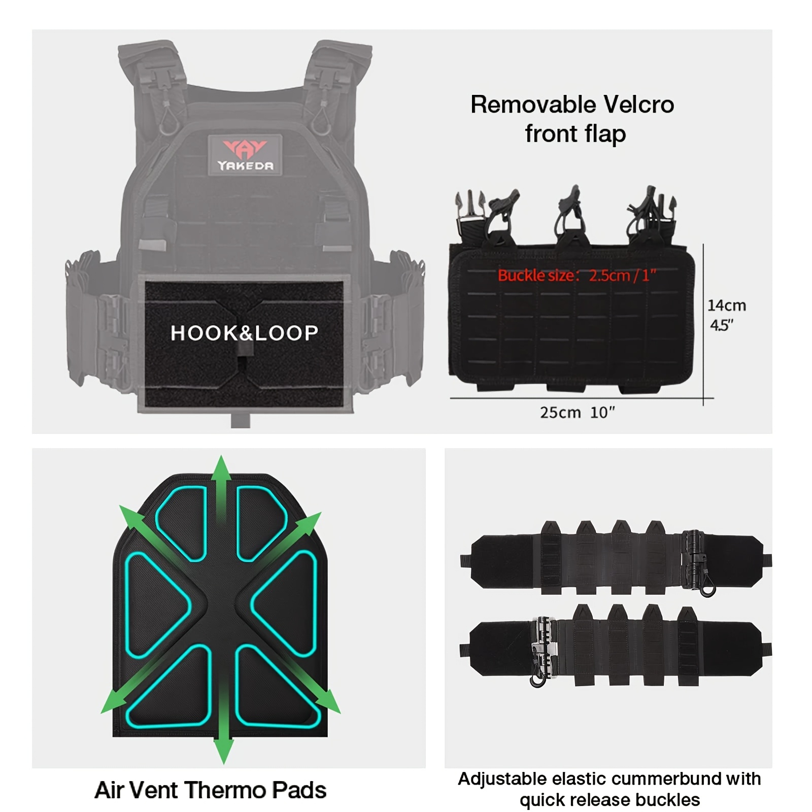 Yakeda 6094 Tactical Vest with PALS/MOLLE System, Multi-Pocket Design, Adjustable Straps & Quick-Release Buckle - Durable Nylon All-Season Black Vest for Running, Hiking, Hunting, Fishing, Festive Events (Adult Sizes), Hunting Gear Clothes, Running Accessory, Highstrength Material